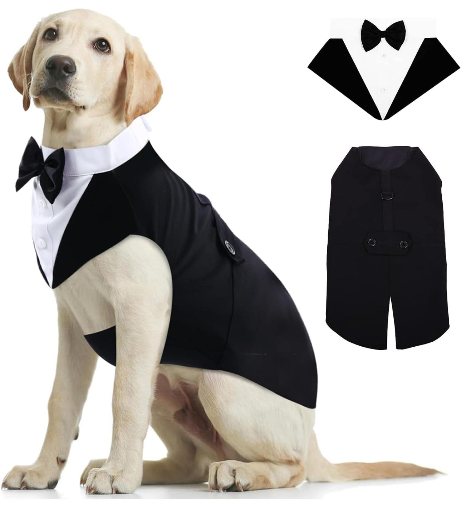 Kuoser Dog Tuxedo Wedding Suit & Bandana Set | Puppy Formal Shirt with Bow Tie | Costume for Party, Birthday, Festival | XXL Size - 23.6 Back Length, 31.5-35.4 Chest | Black - Buy Online on GoSupps.com