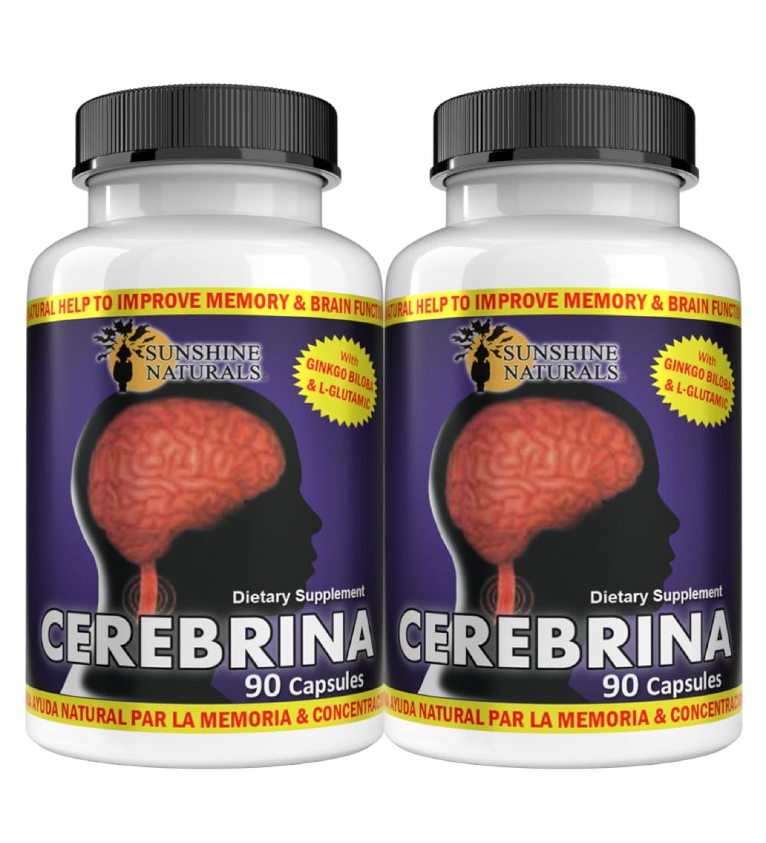 Sunshine Naturals Cerebrina with Ginkgo Biloba & L-Glutamic 90 Capsules Pack 2 - Buy Online on GoSupps.com