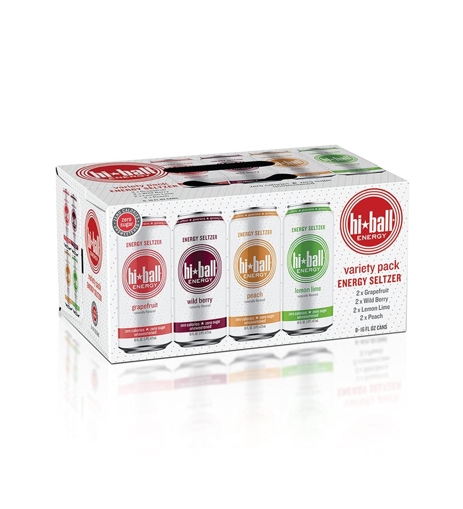 Hiball Clean Energy Seltzer Water 8-Pack - Caffeinated Sparkling Water with Vitamin B12 & B6 - Sugar-Free Variety Pack - 16 Fl Oz x 8 - Buy Online on GoSupps.com