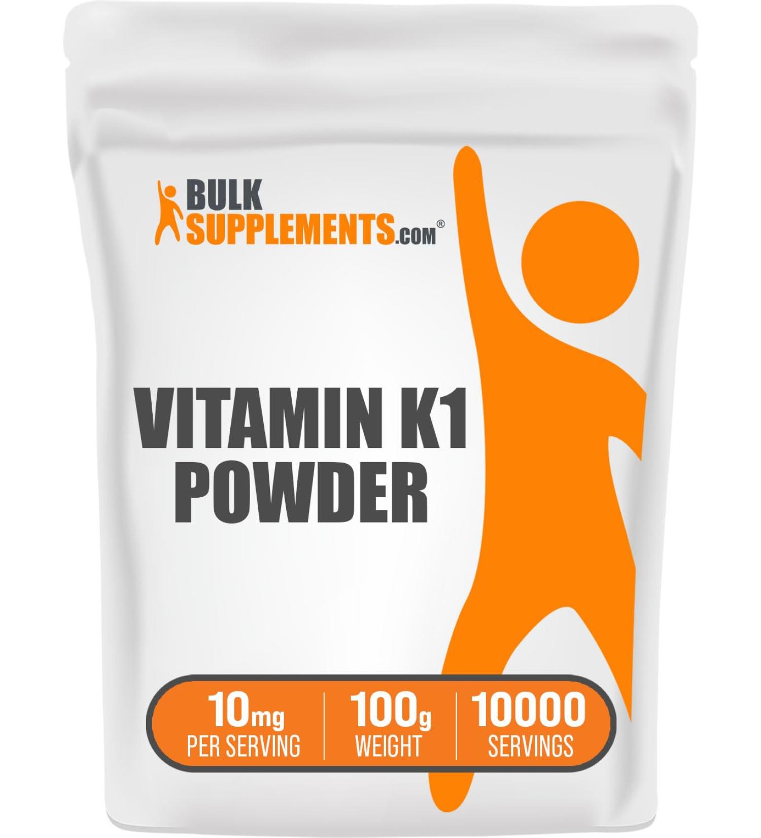 BulkSupplements.com Vitamin K1 Powder - Vitamin K1 Supplement for Bone and Heart Health Support - Gluten Free 10mg per Serving 100g (3.5 oz) (Pack of 1) 3.5 Ounce (Pack of 1) - Buy Online on GoSupps.com