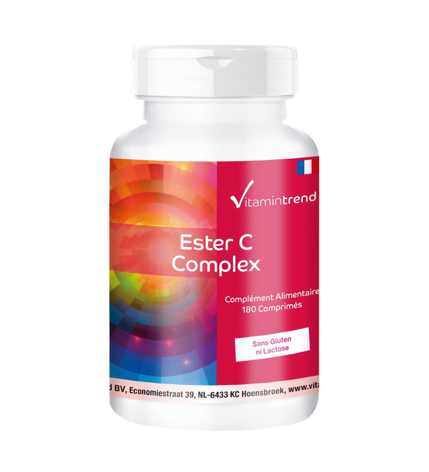 Ester C Complex - avec Bioflavono des et Ac rola - Vitamine C Tamponn e V gan - Boite de 180 comprim s - ! POUR 6 MOIS ! | Vitamintrend  - Buy Online on GoSupps.com