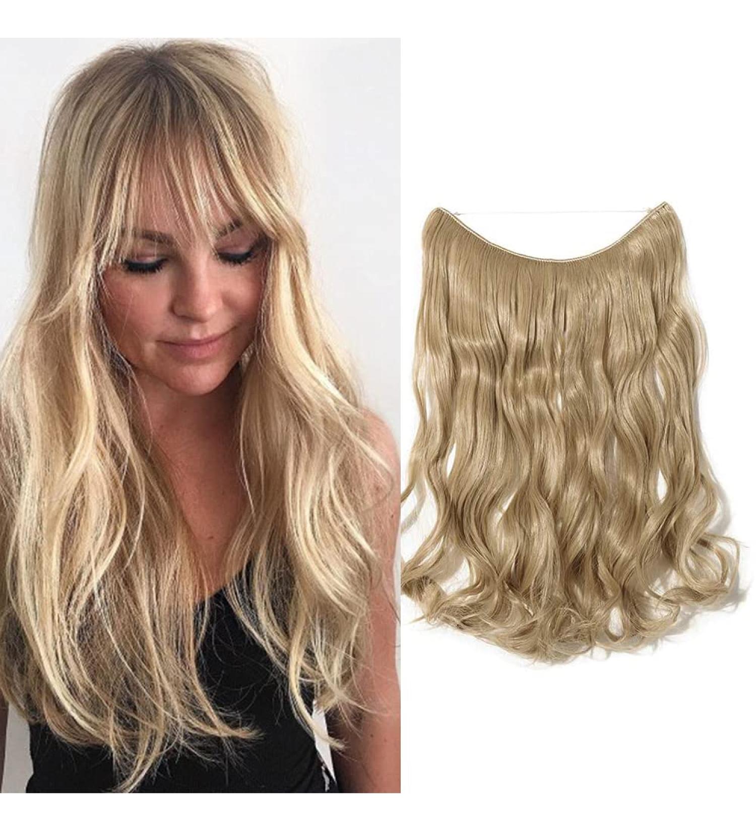 Silk-Co Adjustable Rubber Band Hair Extensions - 50cm Ash Blond Synthetic Invisible Cord Corrugated Extensions for Women - Buy Online on GoSupps.com