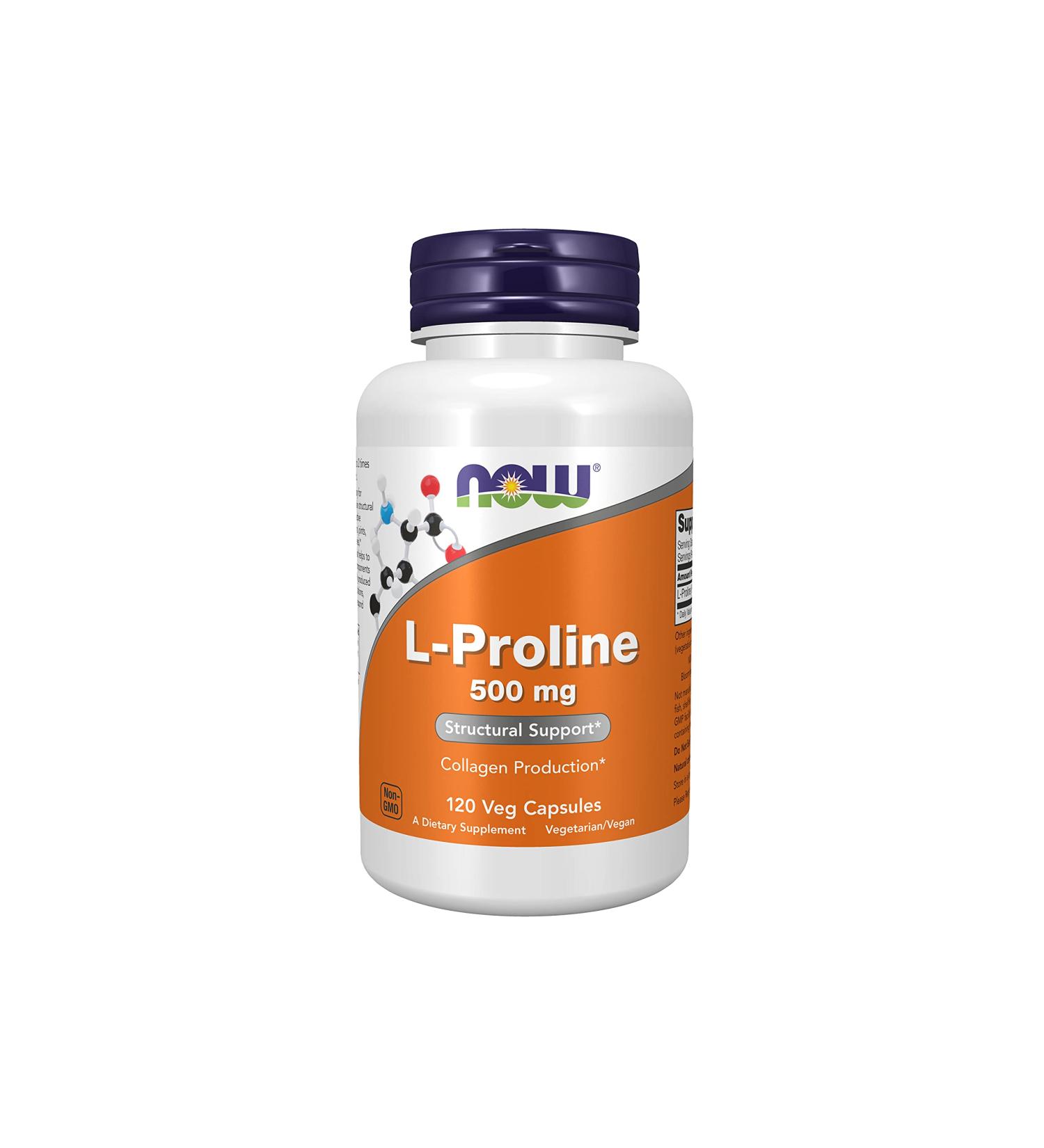 Now Foods L-Proline 500 mg - 120 Veg Capsules | Premium Amino Acid Support - Buy Online on GoSupps.com