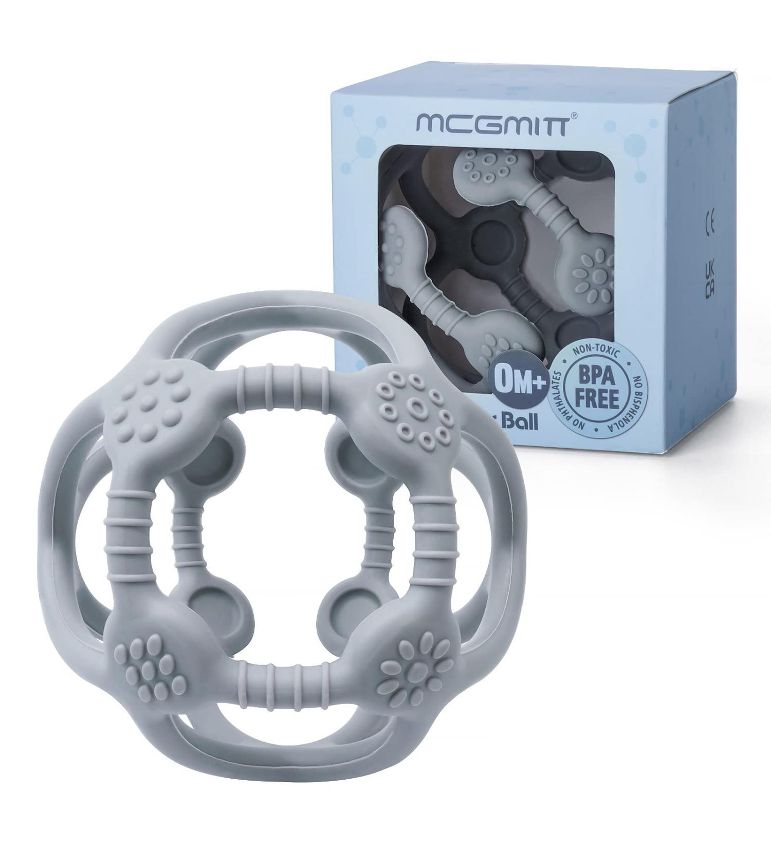 McGmitt BPA-Free Silicone Baby Ball Bite Ring - Soft Gripping Toy for Babies 6 Months & Up - Flexible Motorik Ball in Gray - Buy Online on GoSupps.com
