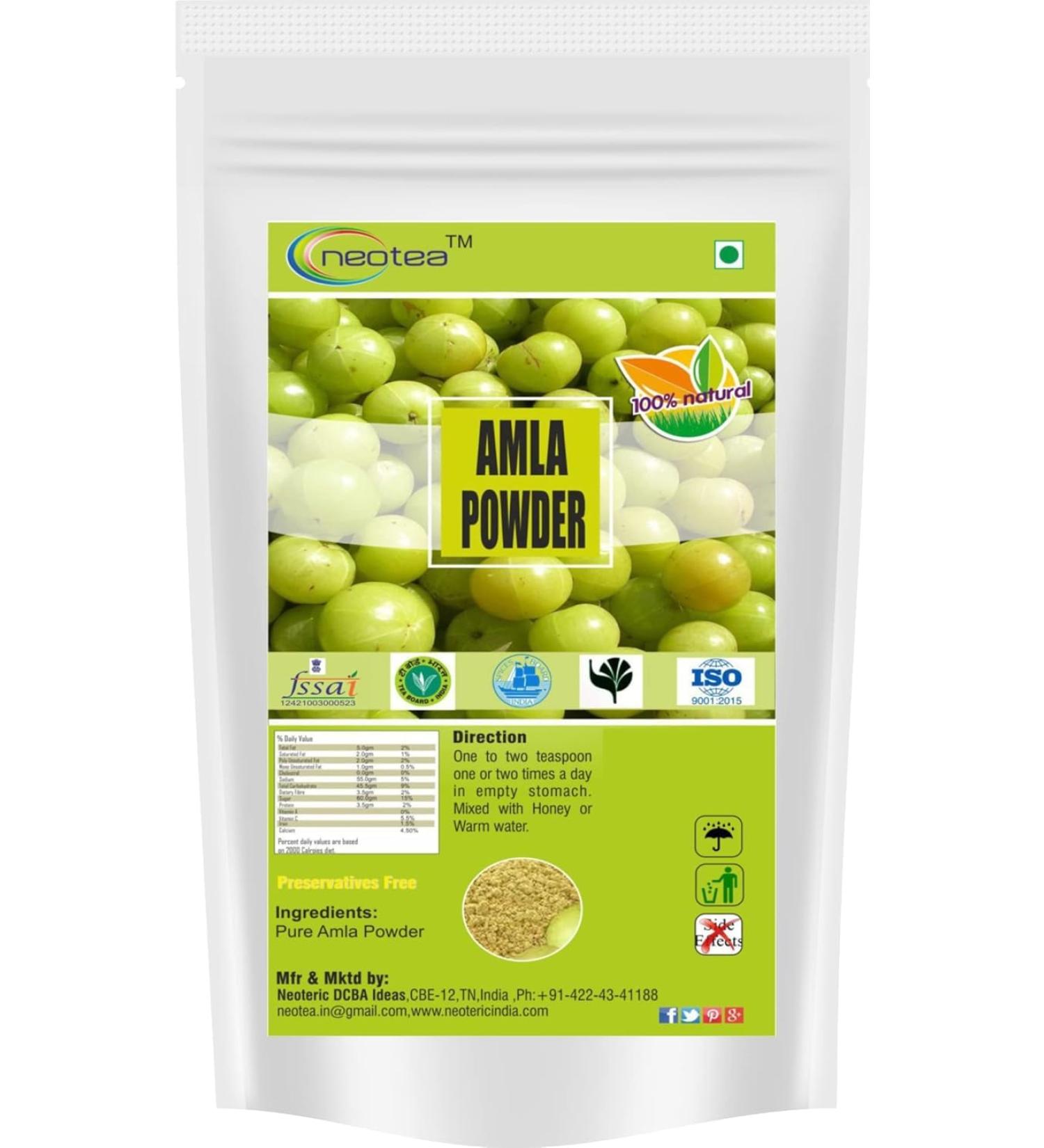 neotea 100% Pure Amla Powder | Indian Gooseberry | Natural Source of Vitamin C | Superfood for Hair Skin & Immunity | Ayurvedic Herbal Supplement (300 GM(10.58 OZ))