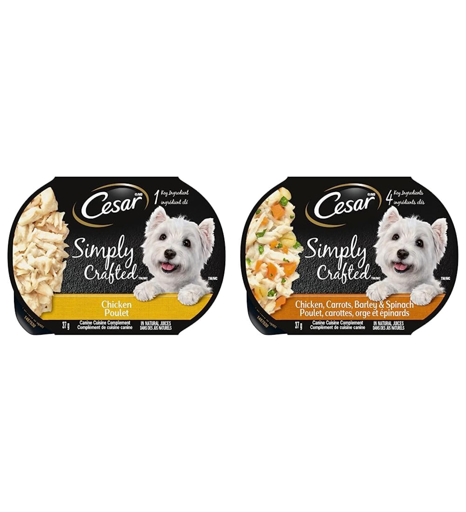 Cesar Simply Crafted Wet Dog Food Chicken Flavour 37g Pack of 10 & Simply Crafted Wet Dog Food Chicken Carrots Barley & Spinach 37g Pack of 10 - Buy Online on GoSupps.com