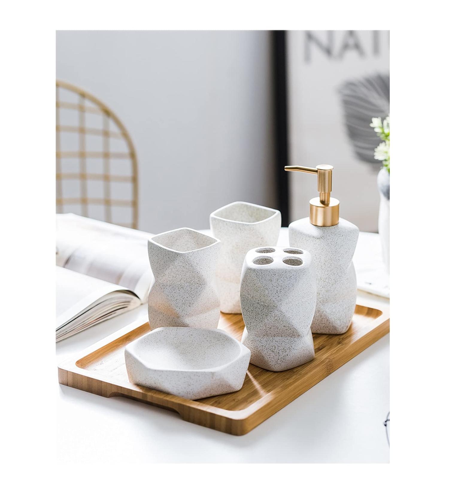 Soap Dispenser Lotion Dispensers Simple Ceramic Wash Bathroom 6 Piece Set Diamond Lotion Bottle Wash Set Liquid Soap Bathroom Countertop Gift Set (Color : White) (White) - Buy Online on GoSupps.com