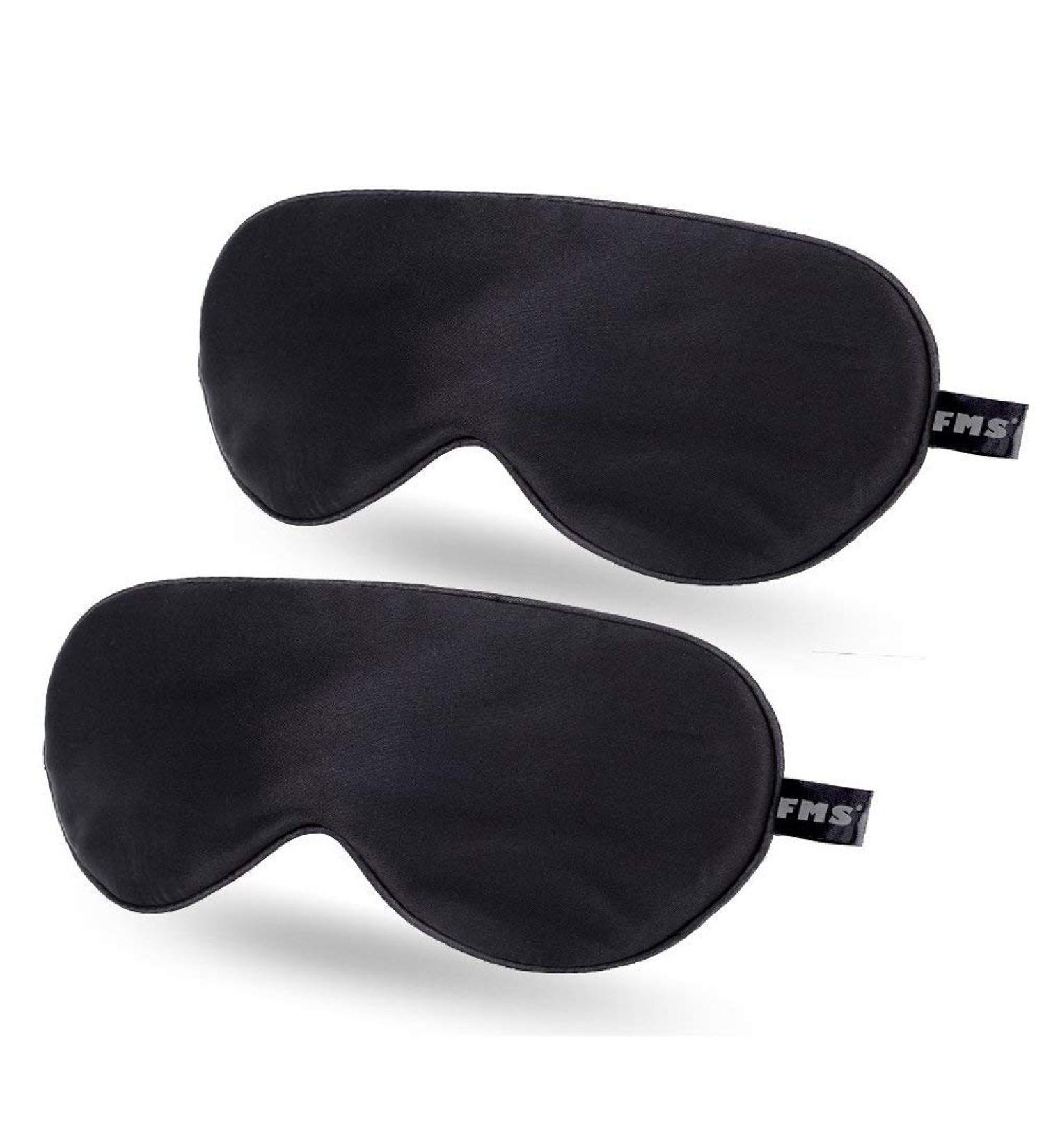 FMS Natural Silk Sleep Mask - 2 Pack Black | Adjustable Strap for Travel & Meditation | Blocks Light Completely for Daytime Napping - Buy Online on GoSupps.com