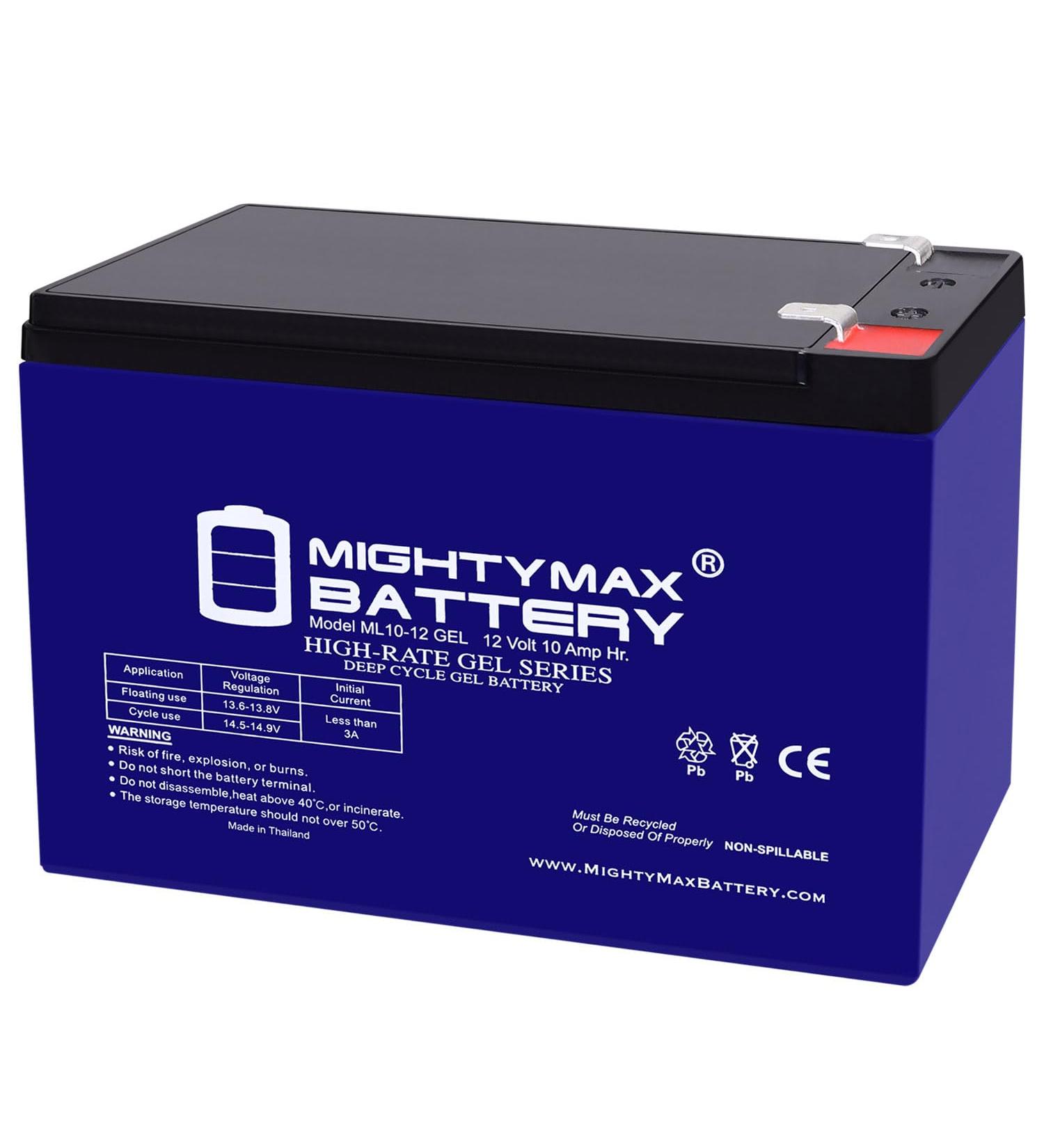 Mighty Max 12V 10AH Gel F2 Replacement Battery - Compatible with IT-YB12100 | International Shipping Available - Buy Online on GoSupps.com