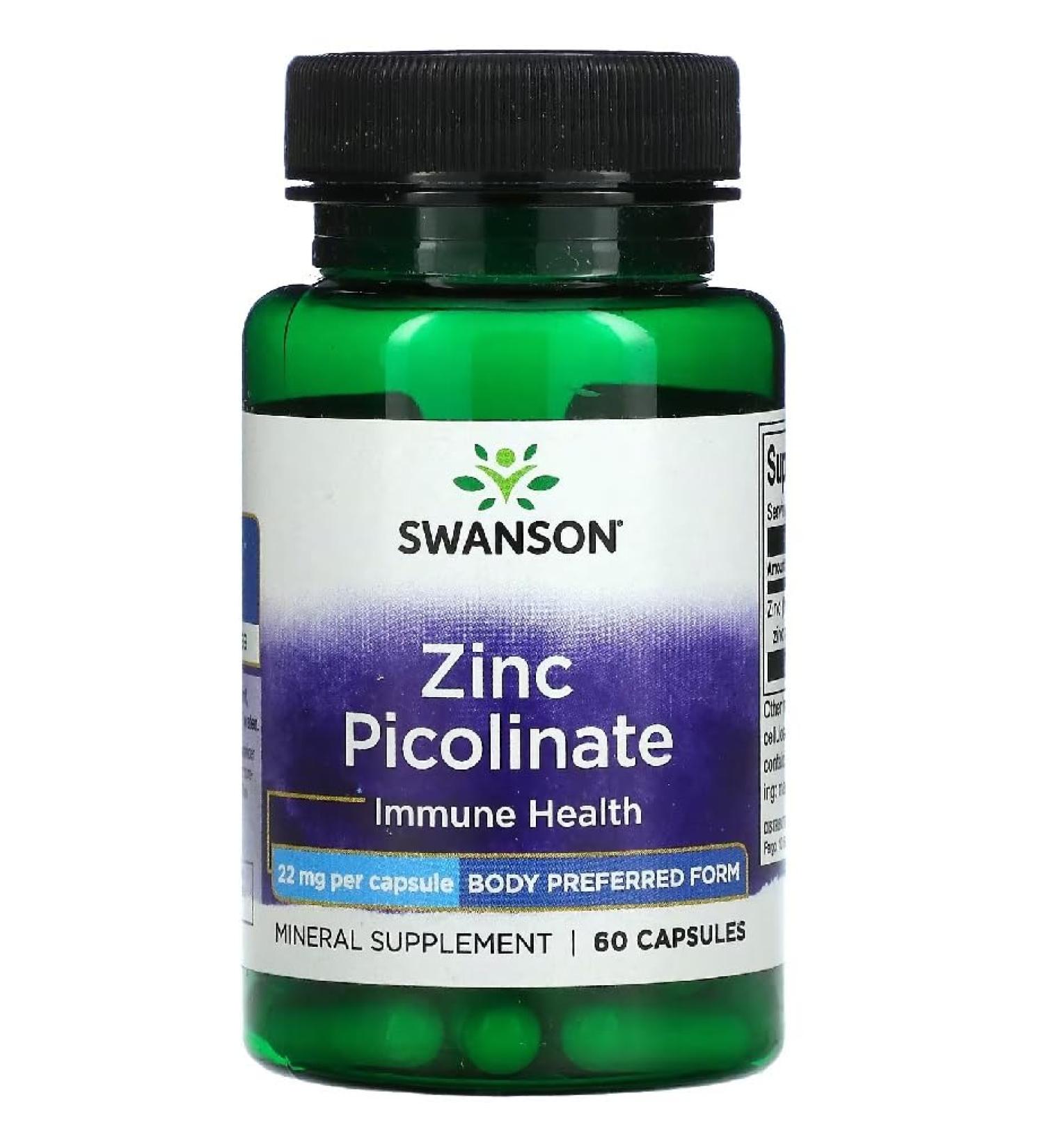 Swanson Zinc Picolinate 22mg for Immune System and Antioxidant Protection | Highly Absorbable Formula for Daily Wellness - 60 Capsules