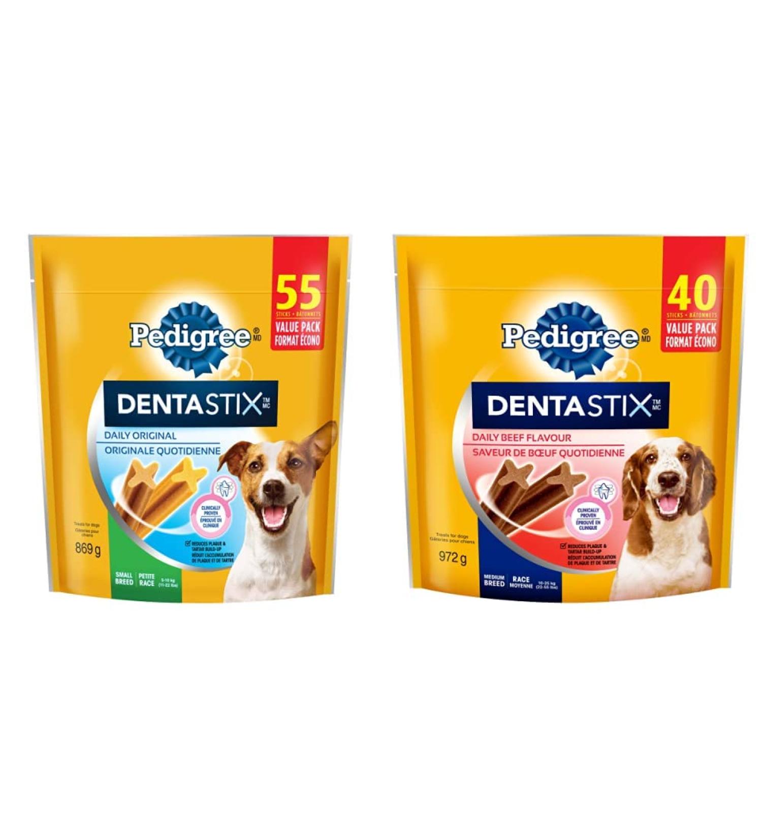 PEDIGREE DENTASTIX Oral Care Adult Dog Treats for Small Dogs - Original 55 Sticks + PEDIGREE DENTASTIX Oral Care Adult Dog Treats for Medium Dogs - Beef 40 Sticks Original 55 Count (Pack of 1) Dog Treats + Treats for Medium Dogs - Beef - Buy Online on GoSupps.com