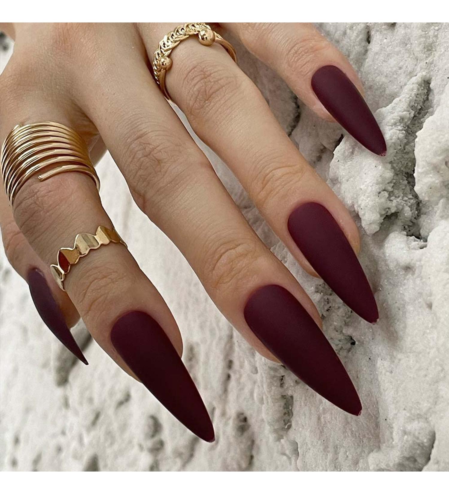 Redykat 24PCS XL Stiletto Matte Press On Nails - Salon Quality Extra Long Dark Red False Nails for Quick Home Manicure - Buy Online on GoSupps.com