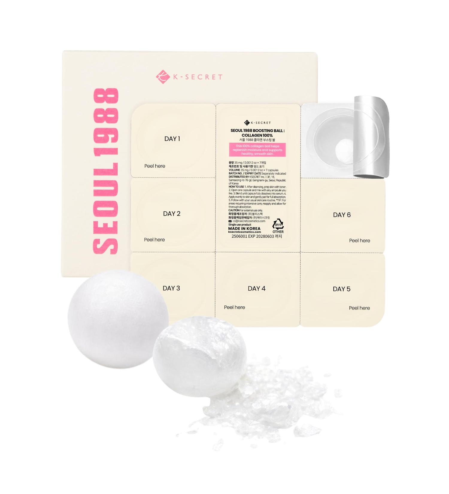 K-SECRET SEOUL 1988 Collagen Boosting Ball Freeze-Dried 100% Hydrolyzed Collagen | Deep Hydration & Nourishing Care for Fine Lines & Dry Skin | Korean Skincare, 7 Capsules - Buy Online on GoSupps.com