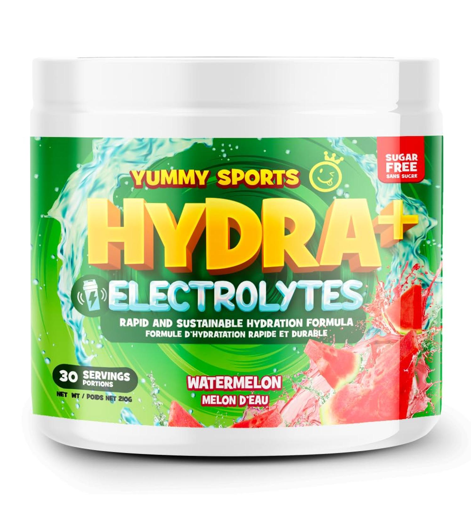 Yummy Sports Hydra+ Electrolyte Instant & Long-Lasting Hydration - Electrolyte Powder with Himalayan salt Coconut Water Powder Vitamin C Magnesium & Potassium Citrate 30 Servings 210g - Sour Watermelon - Buy Online on GoSupps.com