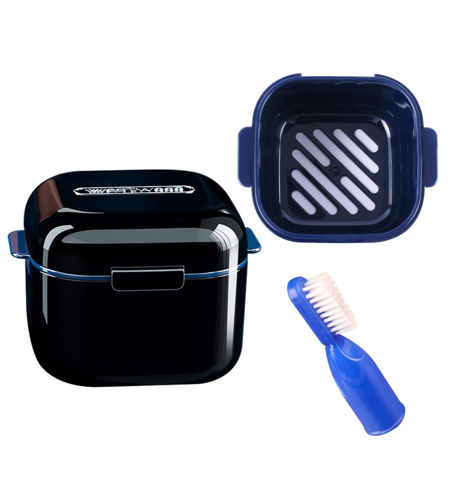 Prosthesis Box for Dentures & Braces | Portable Storage with Filter & Finger Toothbrush - Buy Online on GoSupps.com