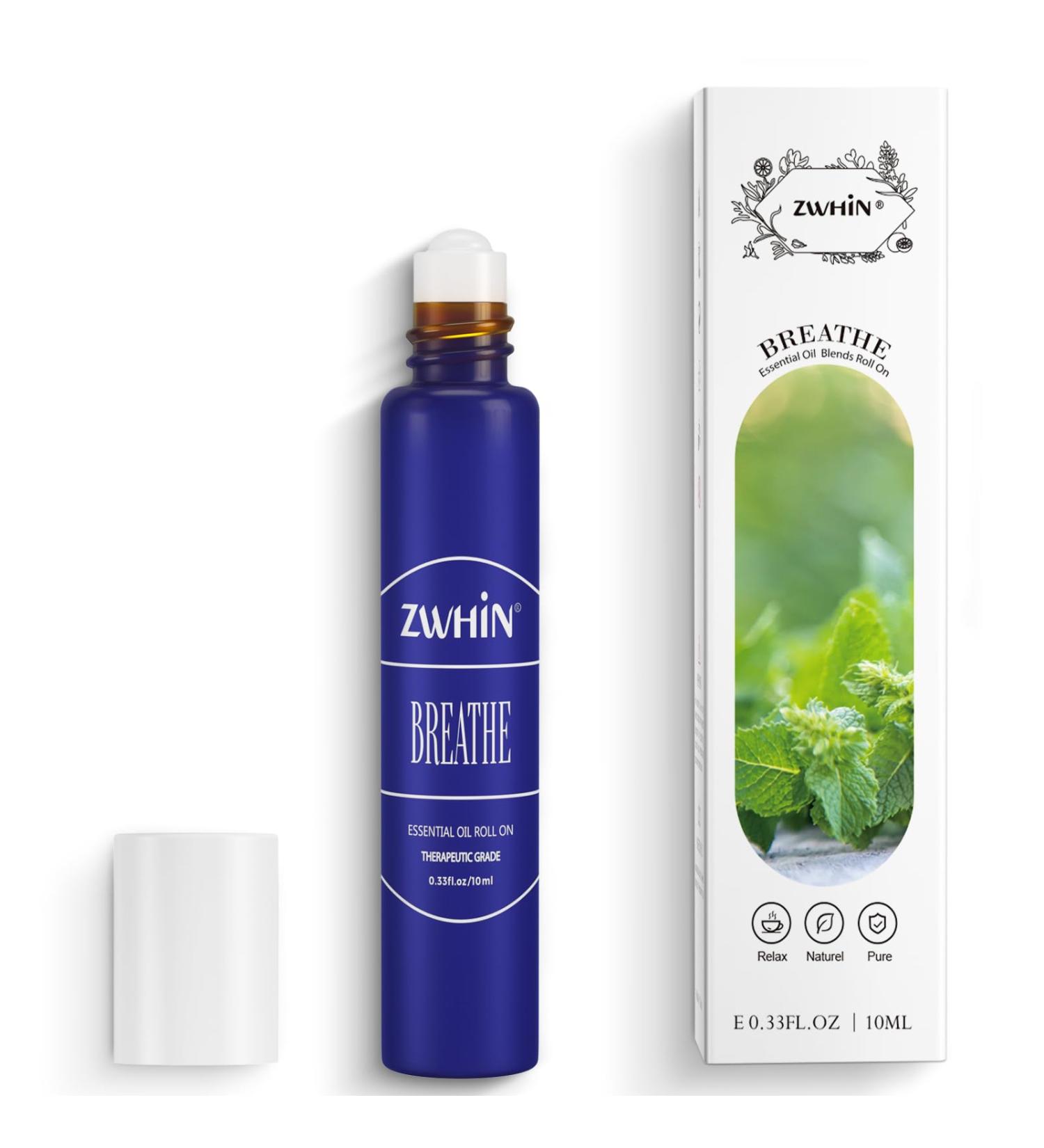 Essential Oil Roll On 1 Bottle Gift for Women & Men 10ml Travel Size BREATHE 0.33 Fl Oz (Pack of 1)