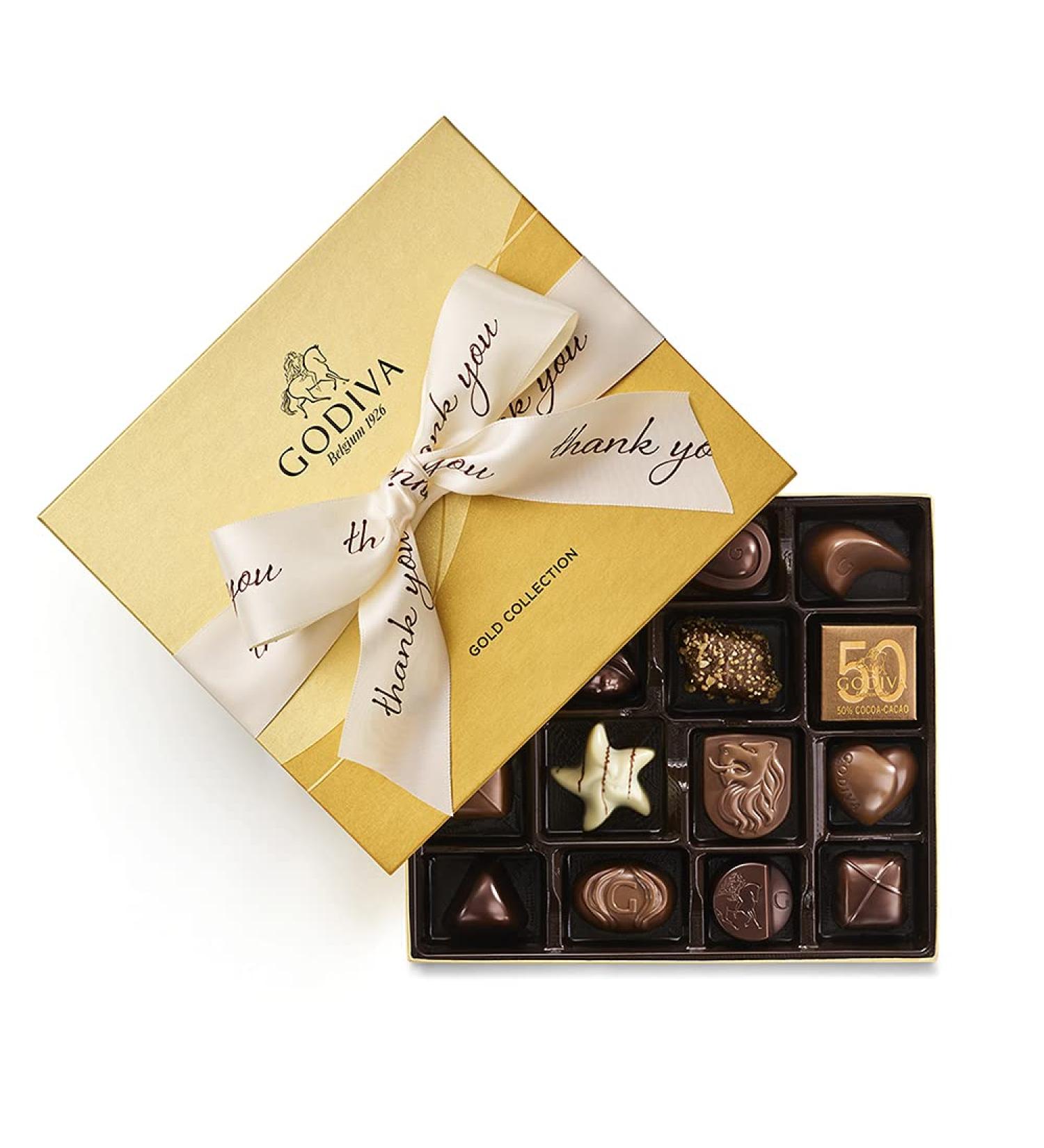 Godiva Chocolatier Assorted Chocolate Gold Gift Box  Thank You Ribbon  19 Pieces - Buy Online on GoSupps.com