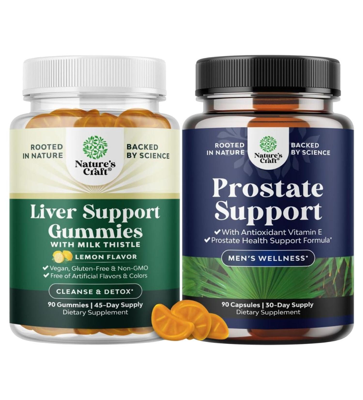 Bundle of Cleansing Herbal Liver Detox Gummies with Artichoke Extract Turmeric Curcumin & L-Carnitine and Prostate Supplement for Men - Pygeum & Saw Palmetto Extract with Beta Sitosterol & Green Tea - Buy Online on GoSupps.com