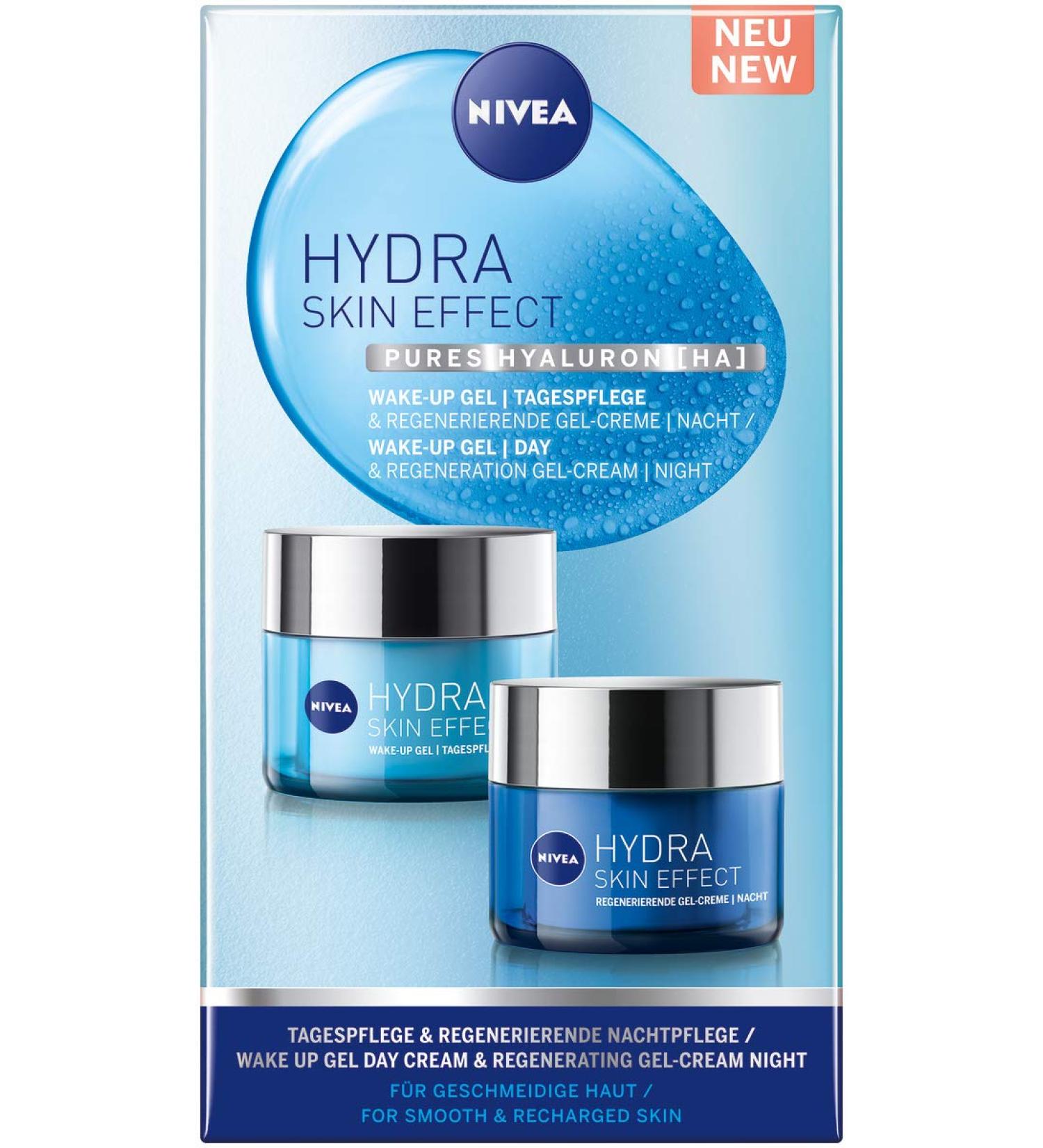 Nivea Hydra Skin Effect Daily & Night Care Set - 72H Moisture with Hyaluron Gel Cream | International Shipping - Buy Online on GoSupps.com