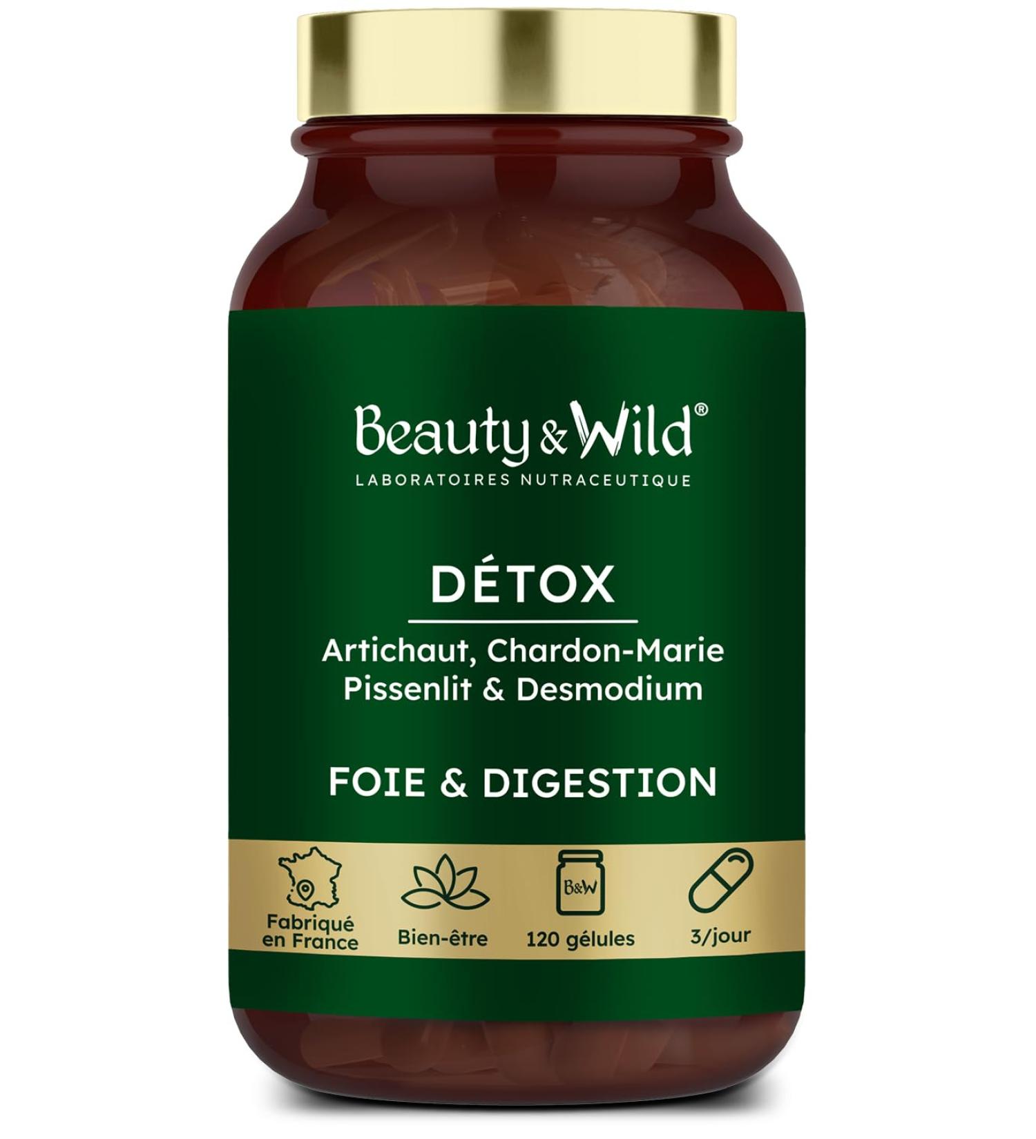 Laboratoires Beauty&Wild D tox Foie Artichaut Chardon Marie Pissenlit - Coupe Faim Drainage h patique digestion minceur naturelle 120 g lules v gan Fabriqu en France - Buy Online on GoSupps.com
