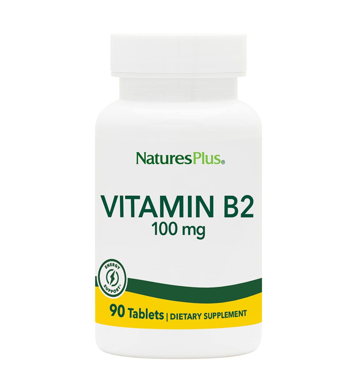 NaturesPlus Vitamin B2 (Riboflavin) 100mg - 90 Vegetarian Tablets | Energy & Metabolism Booster | Gluten-Free | Promotes Overall Health - Buy Online on GoSupps.com