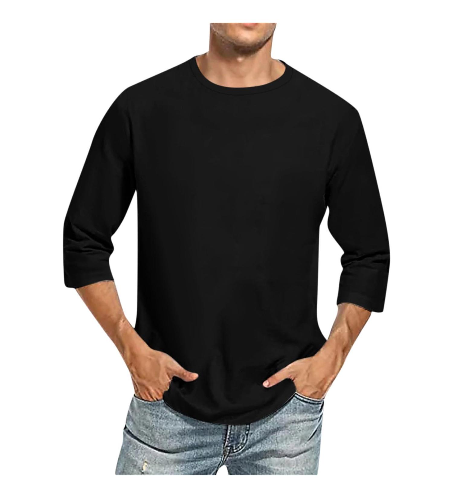 Men's Round-Neck 3/4 Arm T-Shirt | Oversized Grandad & Work Tops | Black Lemon Design - Buy Online on GoSupps.com