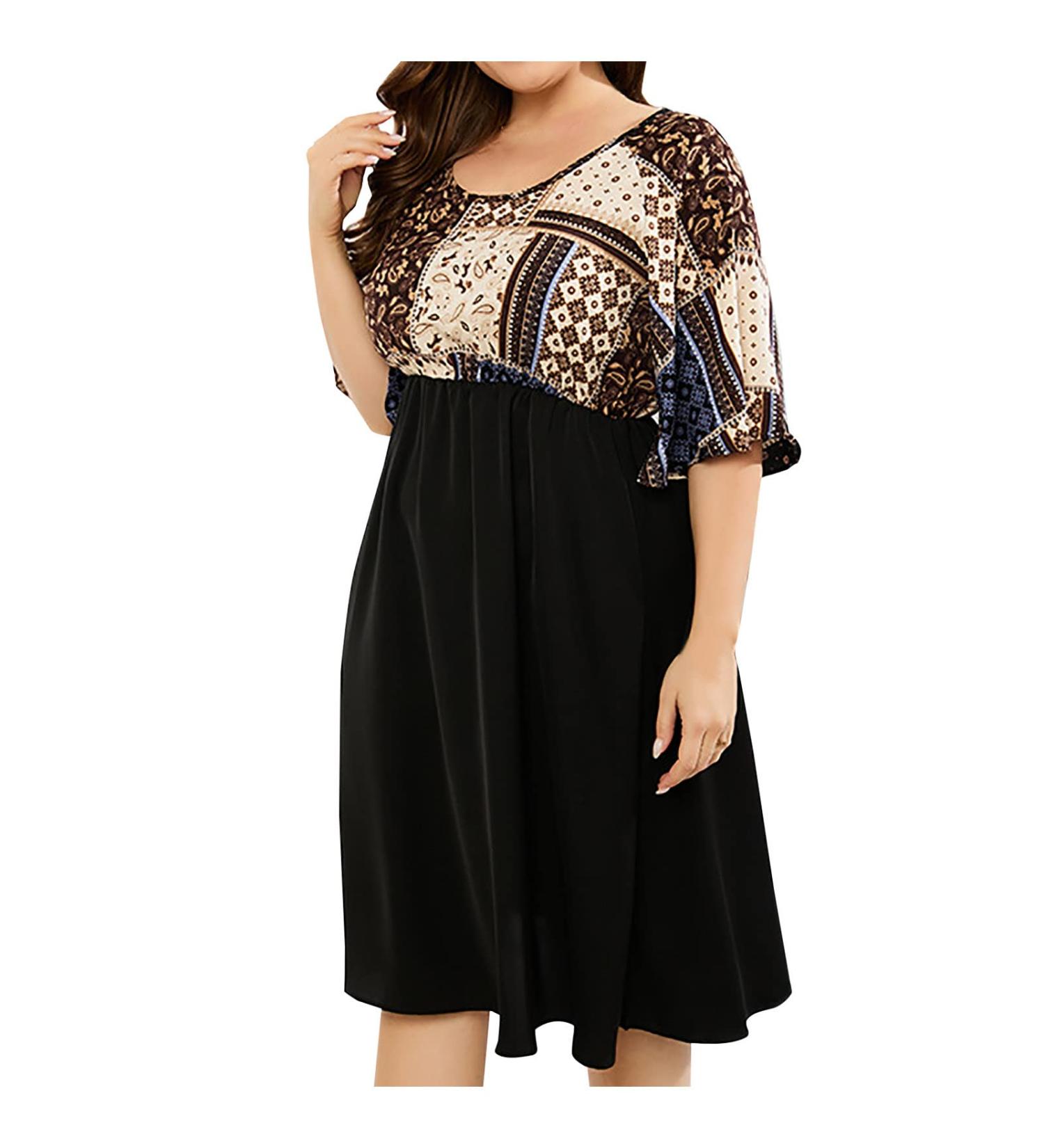 Iuhan Blue Summer Dress for Women | Plus Size Aline Sundress with Short Sleeve | High Waist Midi Swing Dress for Bridesmaids and Parties | 5X-Large Size - Buy Online on GoSupps.com