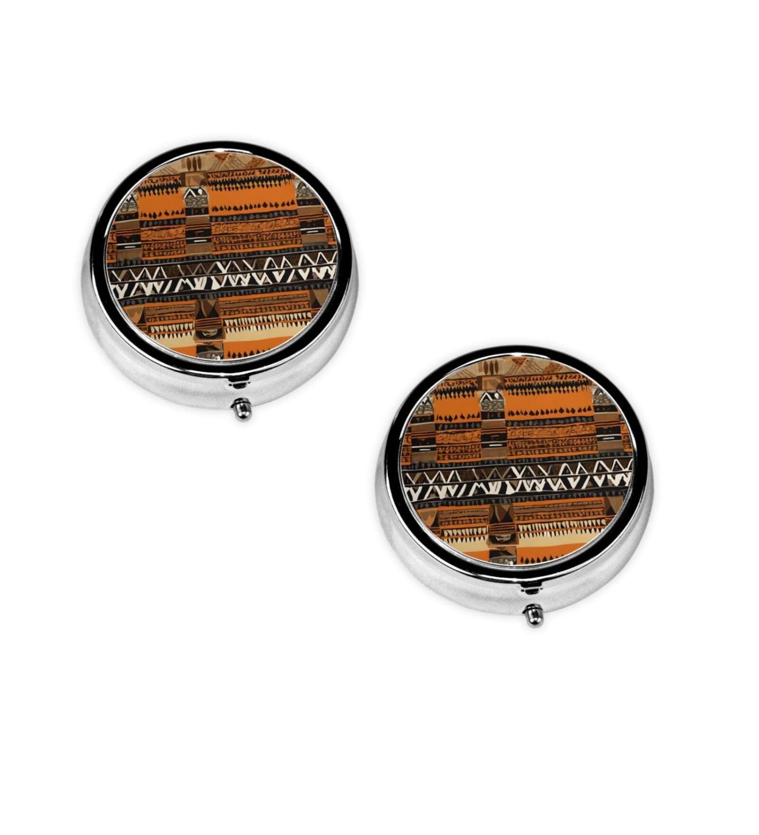 Buy African Mud Cloth Round Pill Box - 3 Compartment Portable Travel Organizer for Vitamins & Medications | Stylish Mini Decorative Case - Buy Online on GoSupps.com