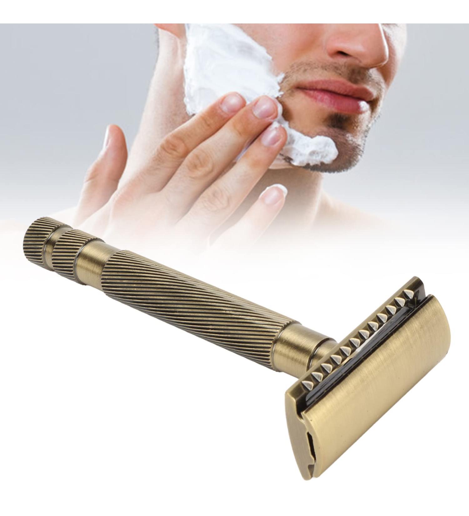 Buy Men's Facial Razors - Interchangeable Blade Double Edge Safety Trimmer Reusable Alloy with Non-Slip Grip - Buy Online on GoSupps.com