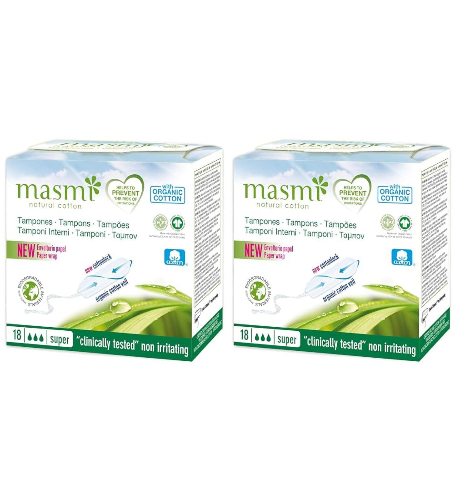 MASMI Organic Cotton Super Tampons (Pack of 2) - 36 Natural Tampons for Sensitive Skin - Buy Online on GoSupps.com