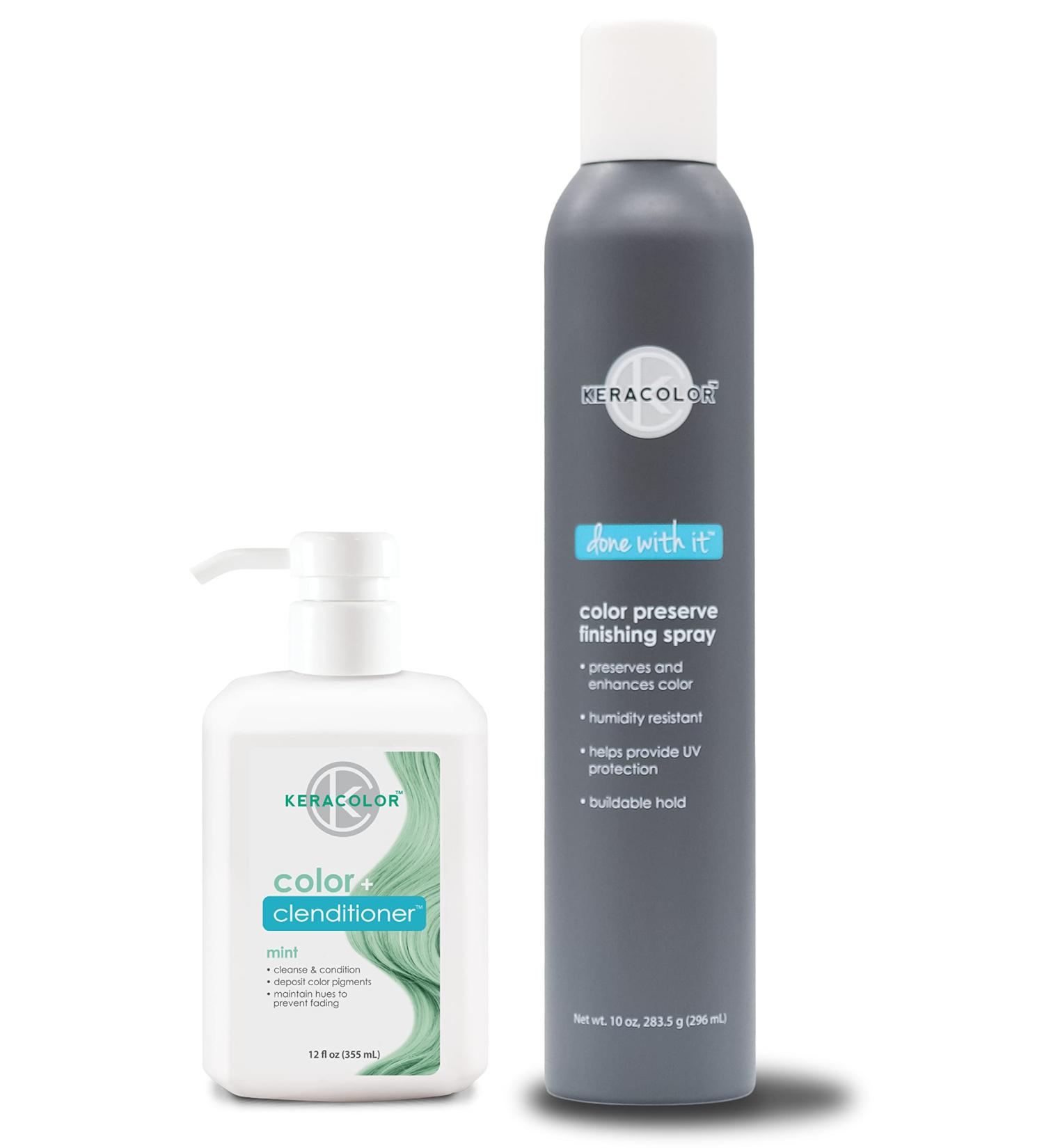 KERACOLOR Kit of 3-in-1 (Cleanse + Conditioner + Color) Mint Semi-Permanent Hair Dye and Finishing Hair Spray 10oz - Buy Online on GoSupps.com