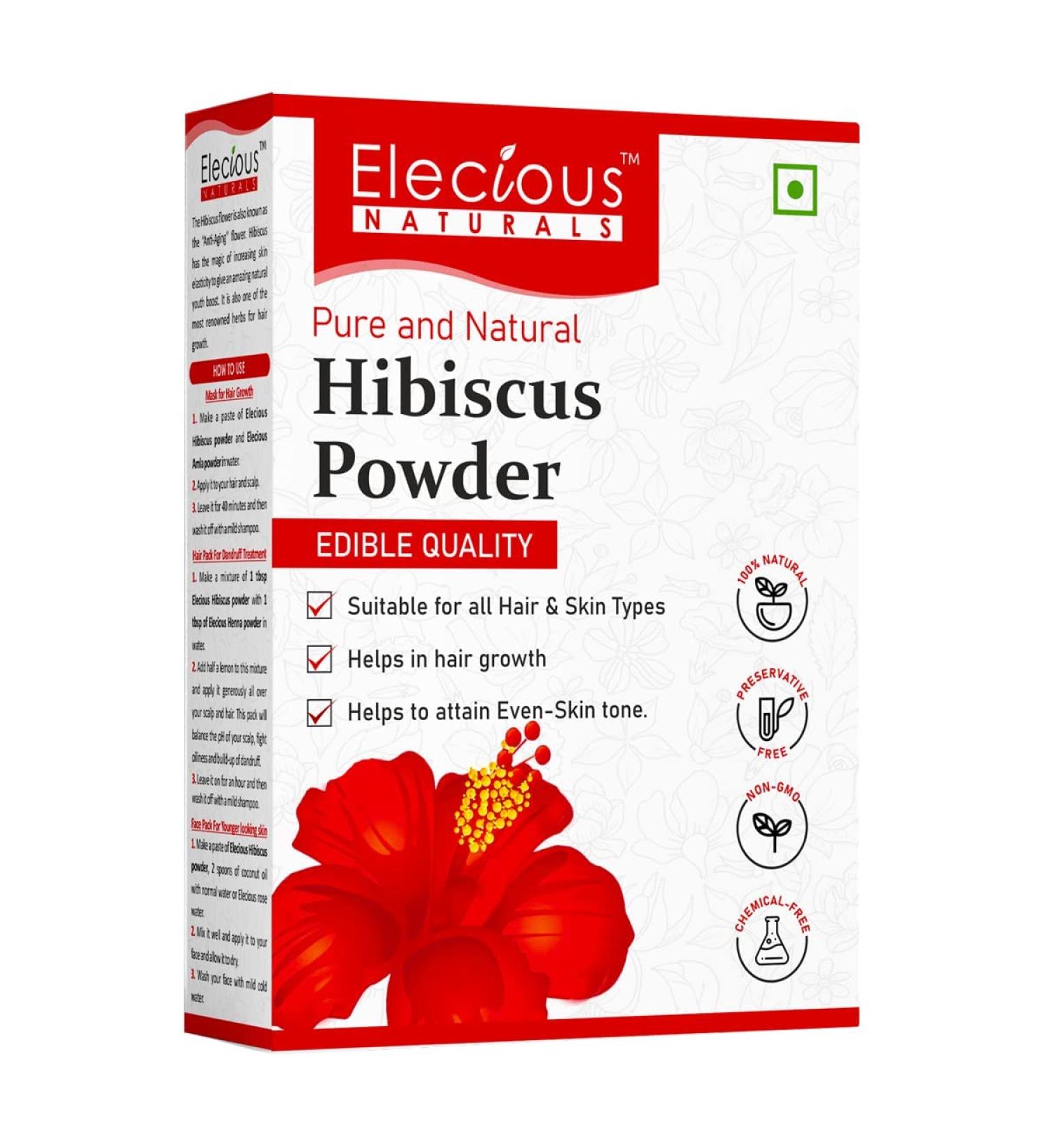 Elecious Hibiscus Powder for Hair Growth & Glowing Skin 200GM | Perfect for Hair Pack Face Pack & Hibiscus Tea - Buy Online on GoSupps.com