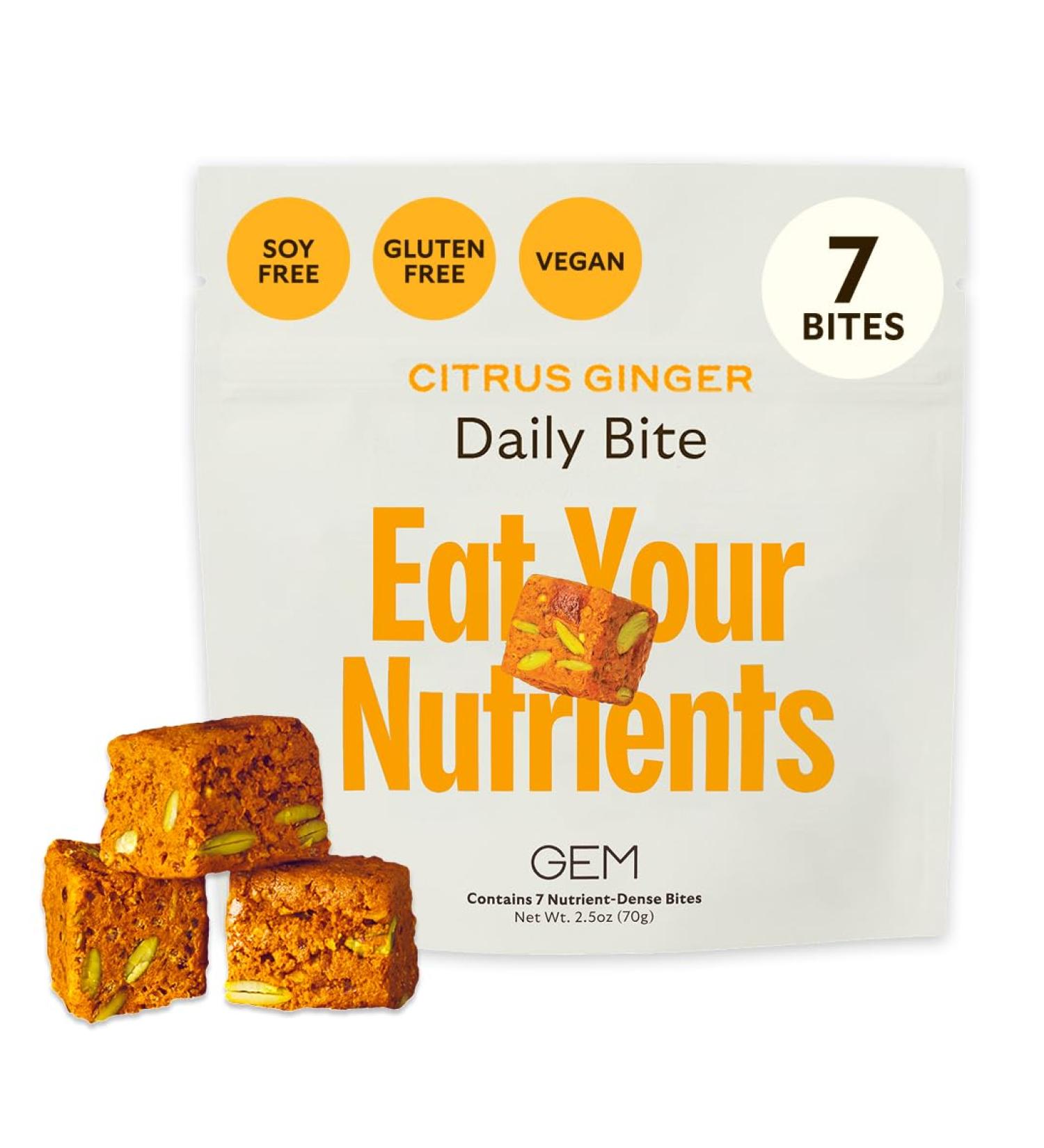 GEM Daily Bite for Women & Men, with 20+ Vitamins, Minerals, & Superfoods Like Zinc, Vitamin D, B-Complex, K, Turmeric, Fiber & Prebiotics, Beta Glucan GLP-1 Support & Immunity (Citrus Ginger,7 count) 7 Count (Pack of 1) - Buy Online on GoSupps.com