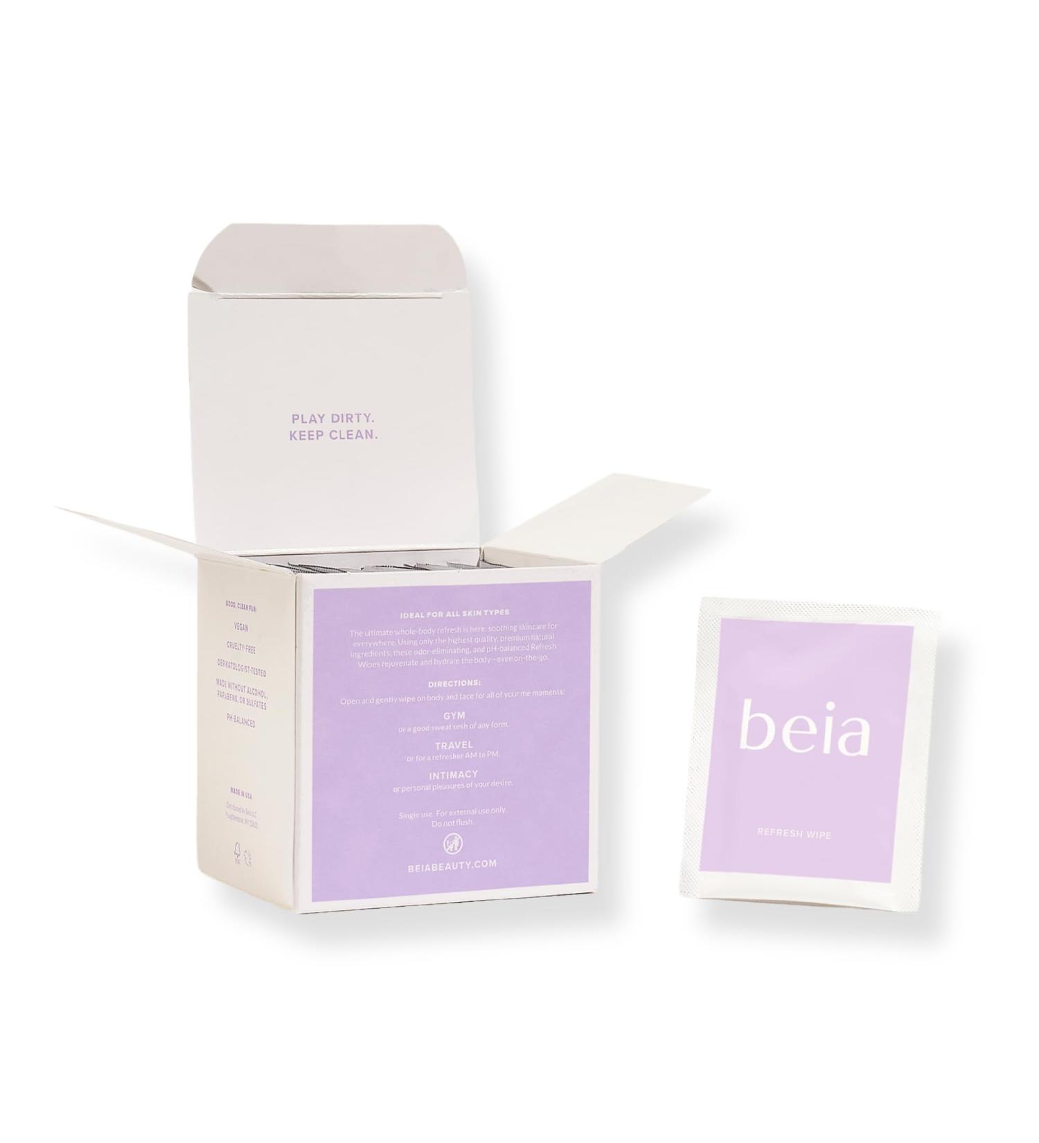 Beia Refresh Wipes - 15 Fragrance Free Intimate Cleaning Wipes for Body & Face | Vegan Travel Size Personal Hygiene Wipes for Women - Buy Online on GoSupps.com