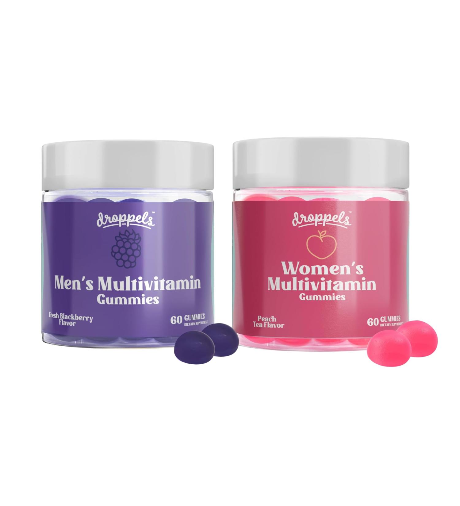 Droppels His & Hers Bundle: Men's & Women's Multivitamin Gummies | Vegan, Non-GMO, Pectin-Based | BlackBerry & Peach Tea Flavors - Buy Online on GoSupps.com