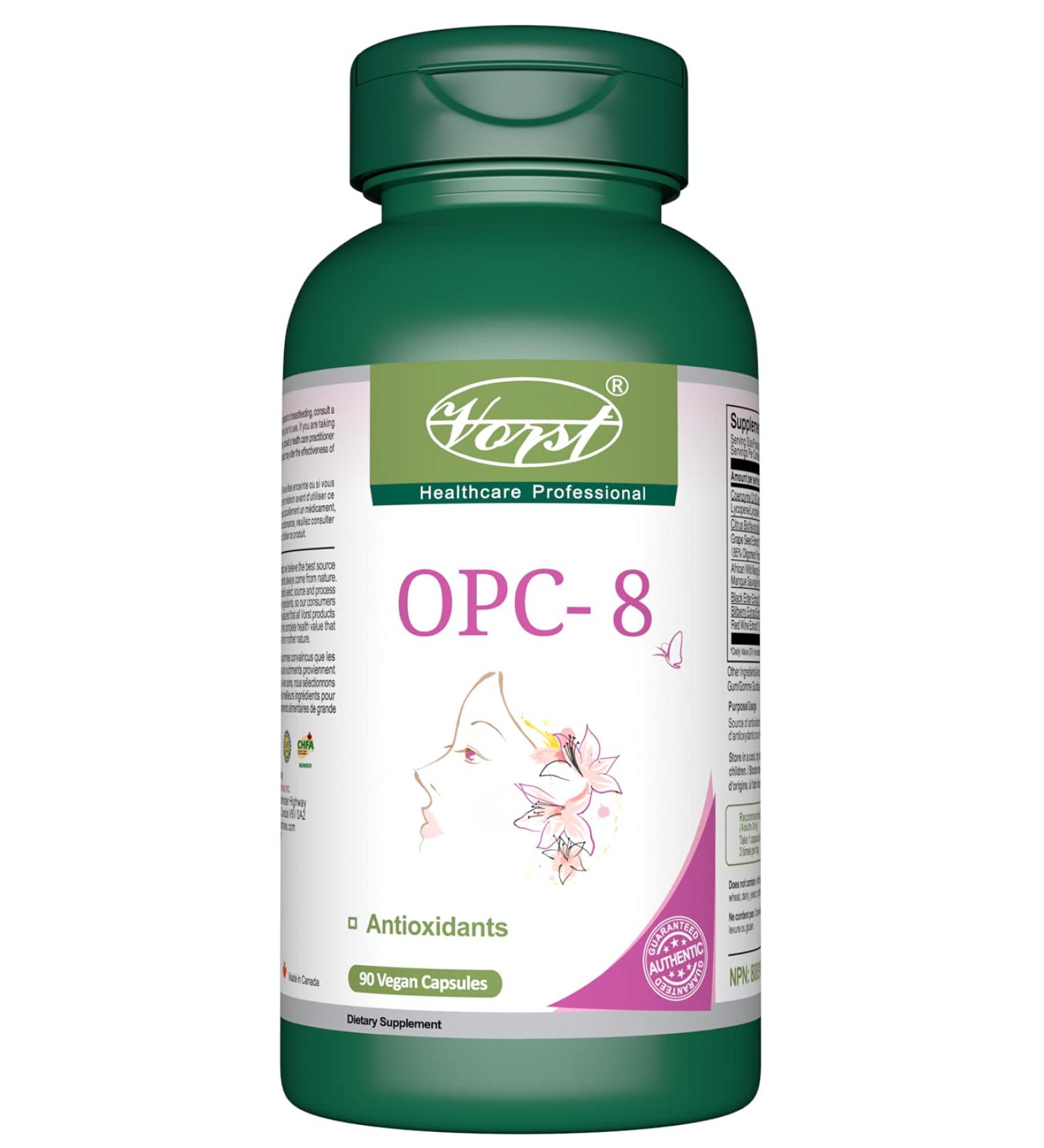 VORST OPC 8 90 Vegan Capsules | Super Antioxidant Supplement for Anti Aging & Heart Health | With High Potency 85% Oligomeric Proanthocyanidins Coenzyme Q10 Lycopene African Wild Mango Extract Black Elder Extract Bilberry Extract Red Wine Extract | 1 Bott - Buy Online on GoSupps.com