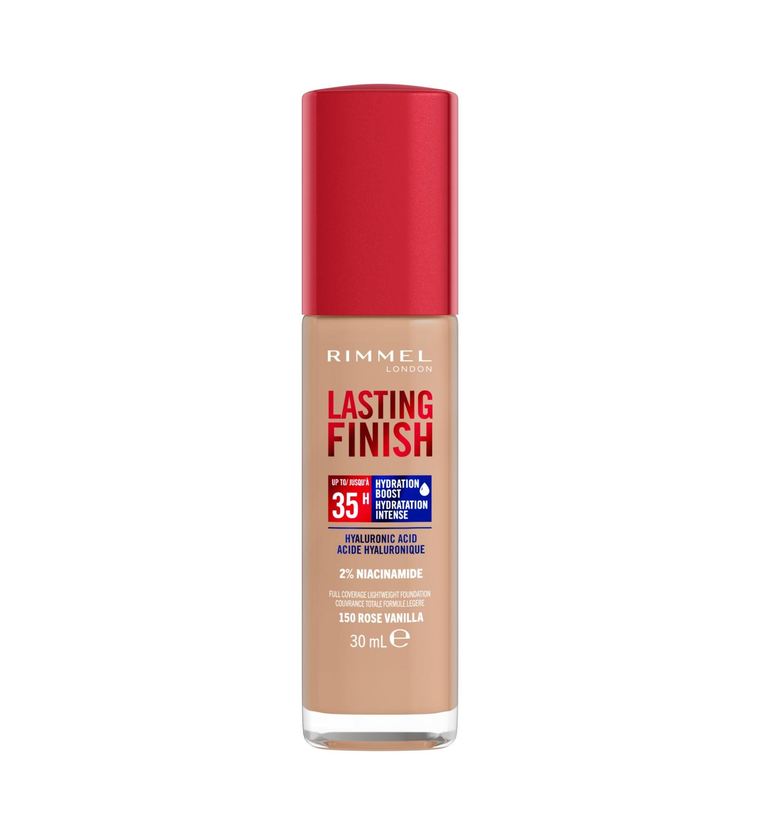 Rimmel London - Lasting Finish 35 Hour Foundation Long-Wearing Hydrating Vegan Formula Full-Coverage - Rose Vanilla 1 count (Pack of 1) Rose Vanilla - 150 - Buy Online on GoSupps.com