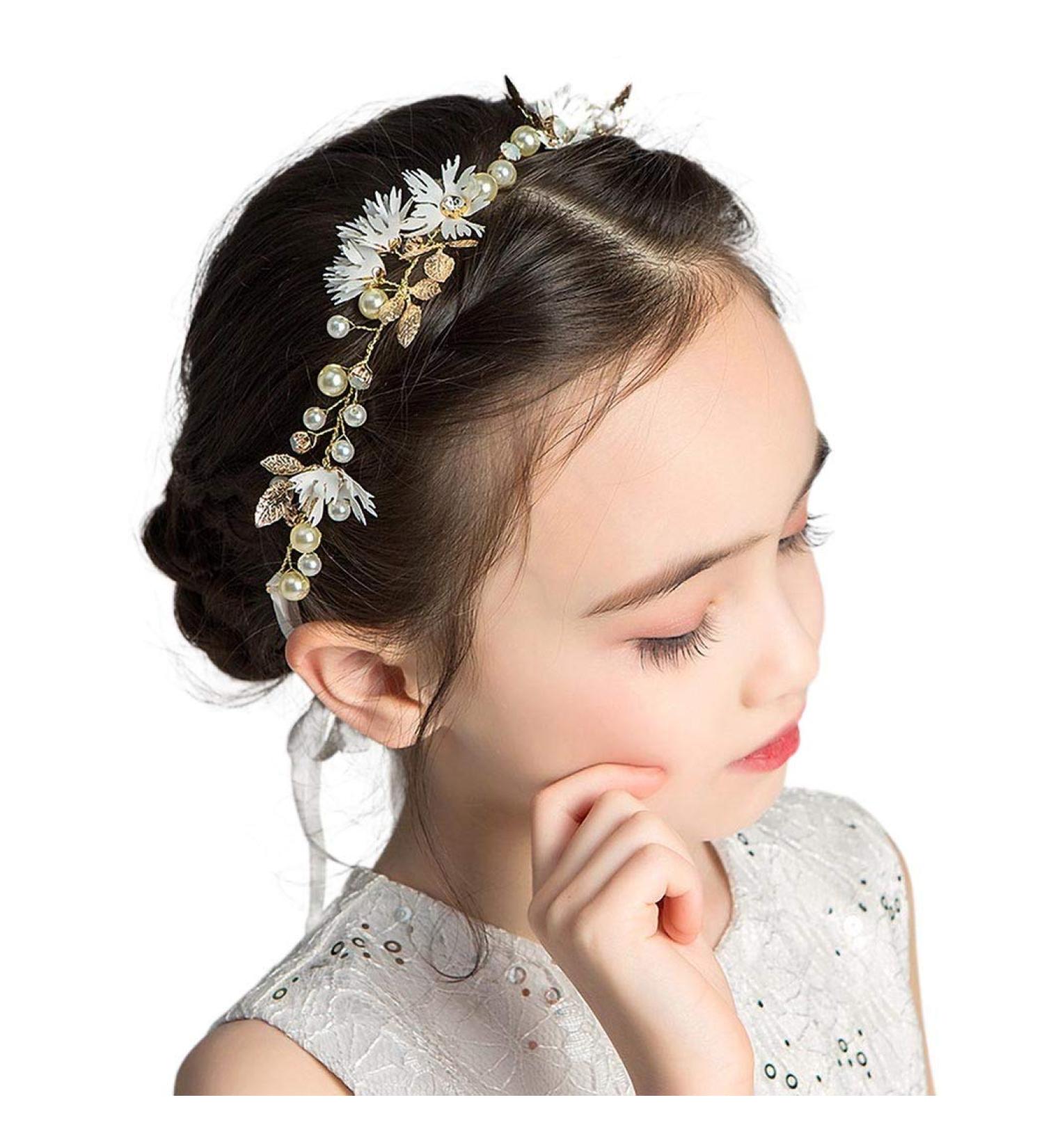 IYOU Flower Leaf Headpiece Gold Pearl First Communion Headband Crystal Floral Wedding Hair Accessories for Flower Girls and Bridesmaid. - Buy Online on GoSupps.com