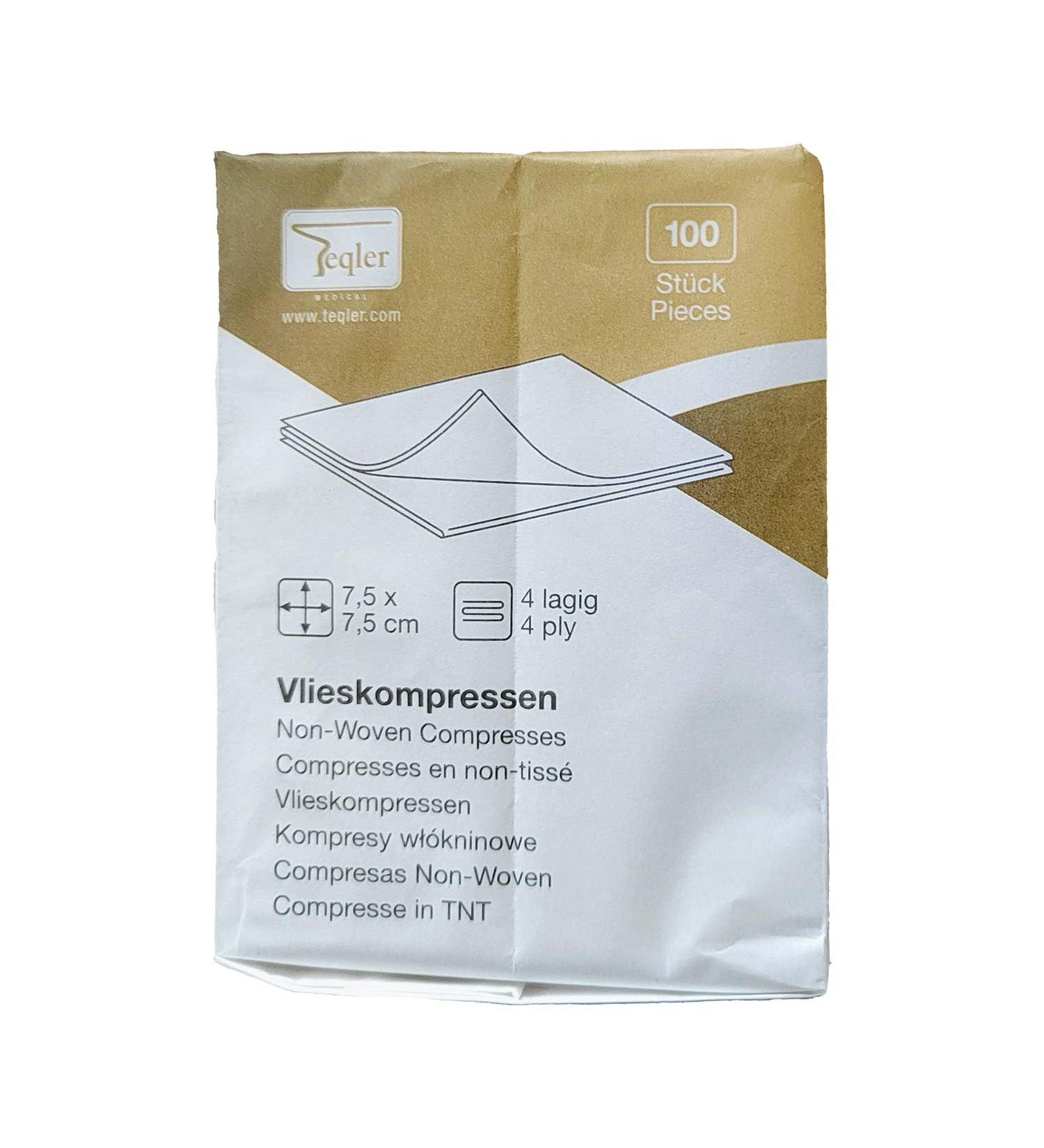 Teqler nonwoven compresses non-sterile 7.5 x 7.5 cm