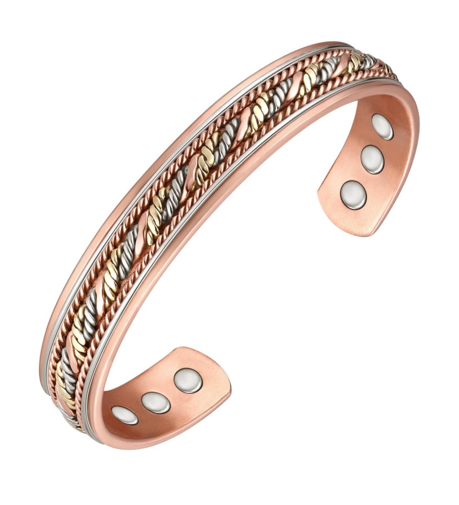 Vicmag Copper Bracelet for Men & Women - Magnetic Therapy 99.9% Pure Copper Adjustable Size Gift Box Included - Woven Three-Color Design - Buy Online on GoSupps.com