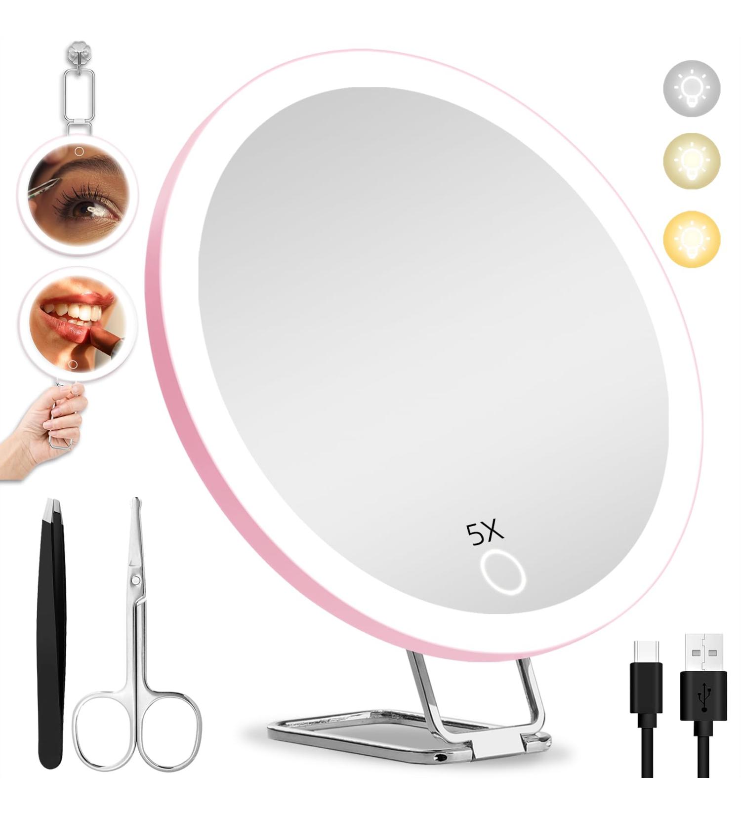 5X Magnifying Mirror with Light Large 5x Makeup Magnifying Mirror Lighted 5x Magnification Mirror with Adjustable Stand & Suction Cup 6inch Travel Magnifying Mirror Compact 5x LED Magnifying Mirror Pink 5X - Buy Online on GoSupps.com