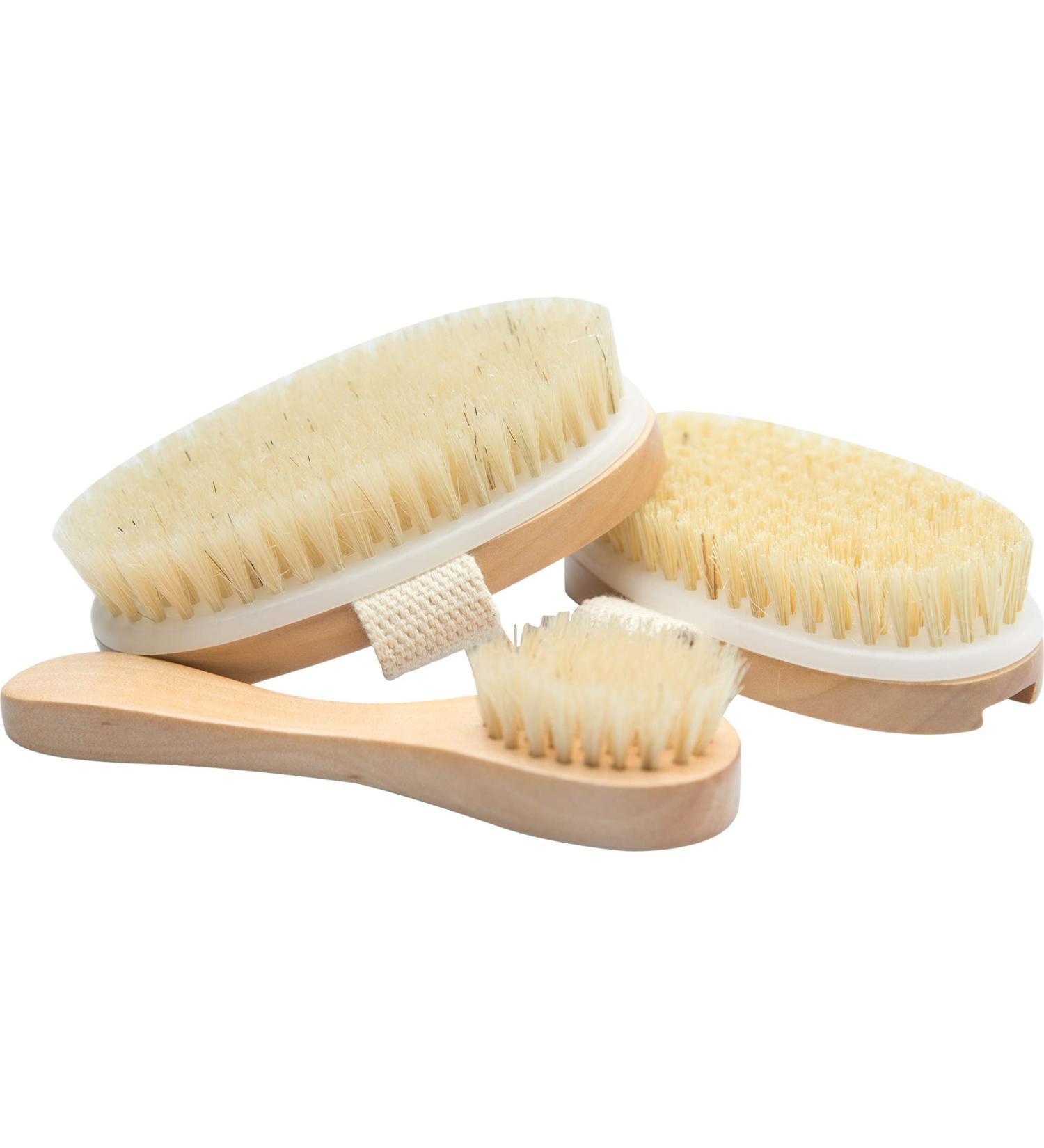 Essential Living 3-Piece Dry Brushing Spa Kit for Exfoliation and Skin Care | Face and Body Brushes with Cotton Bag for Blood Circulation and Lymphatic Stimulation - Buy Online on GoSupps.com