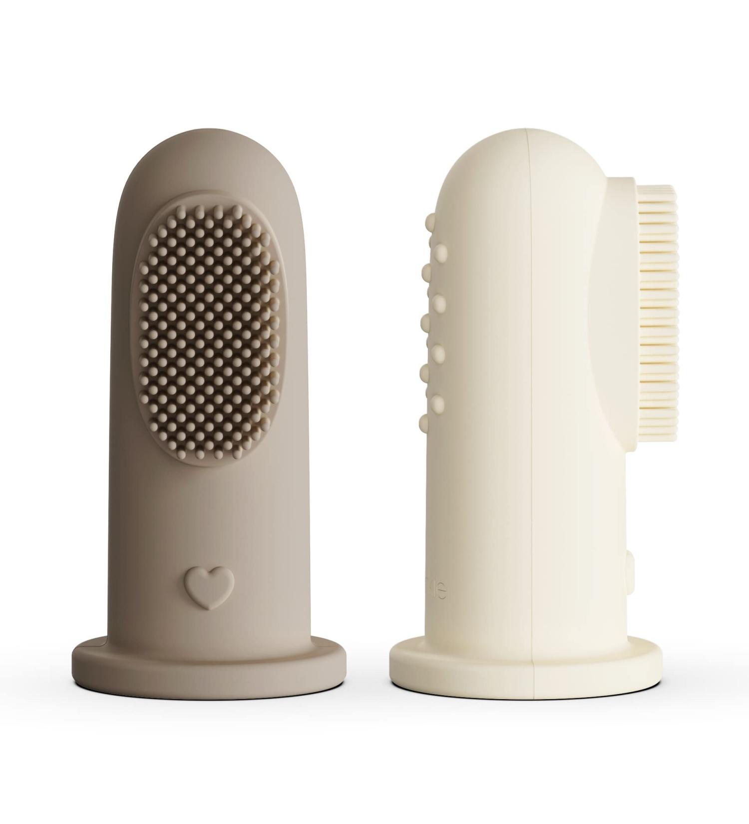 Moonkie Baby Toothbrush Finger Toothbrush Oral Cleaner Kit - 2 Pcs (Warm Taupe/Ivory) | For Babies 3 Months - Buy Online on GoSupps.com