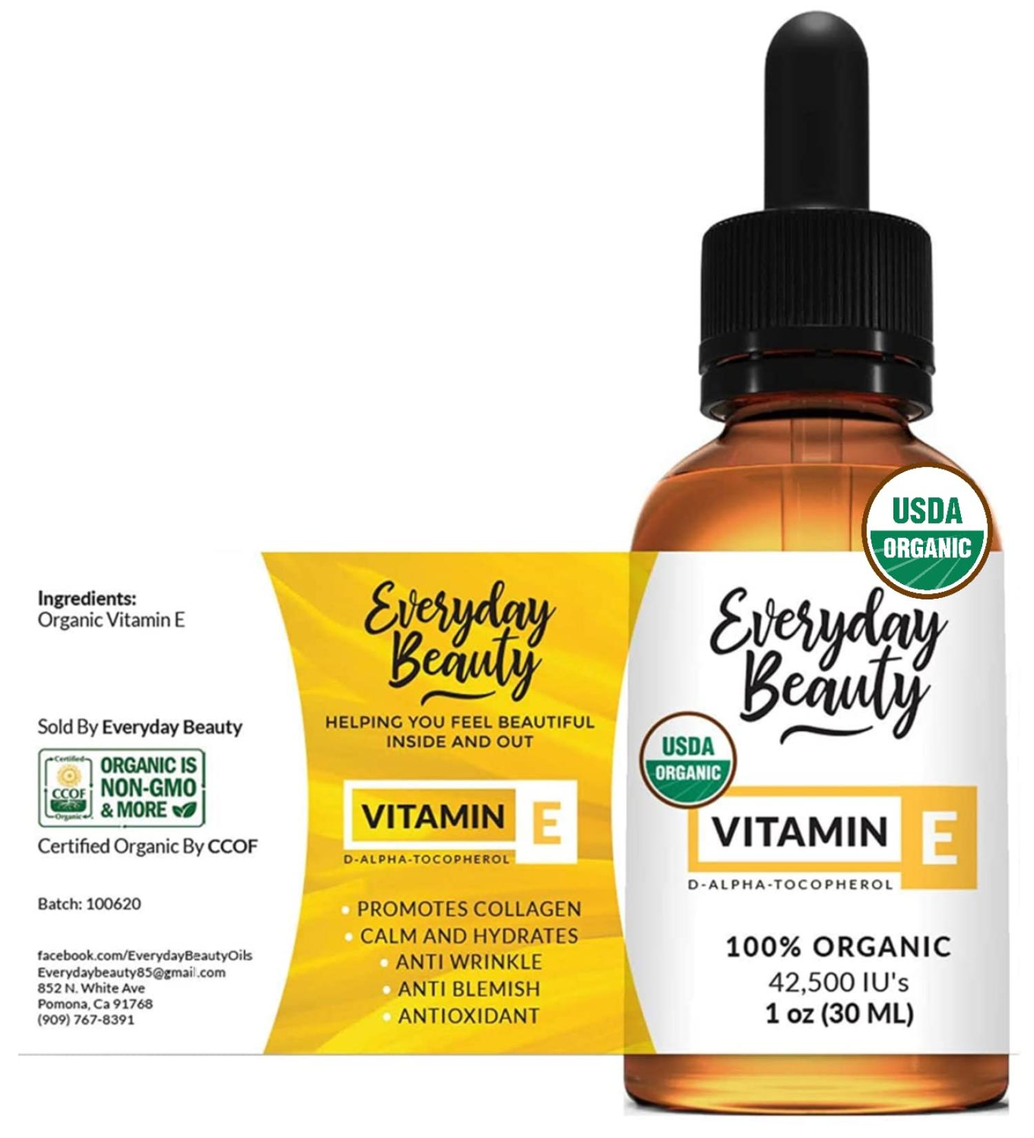 Organic Vitamin E Oil 42,500 IU - USDA Certified - 100% Pure & Natural - Anti Aging & Skin Benefits - 1 Fl Oz - Buy Online on GoSupps.com