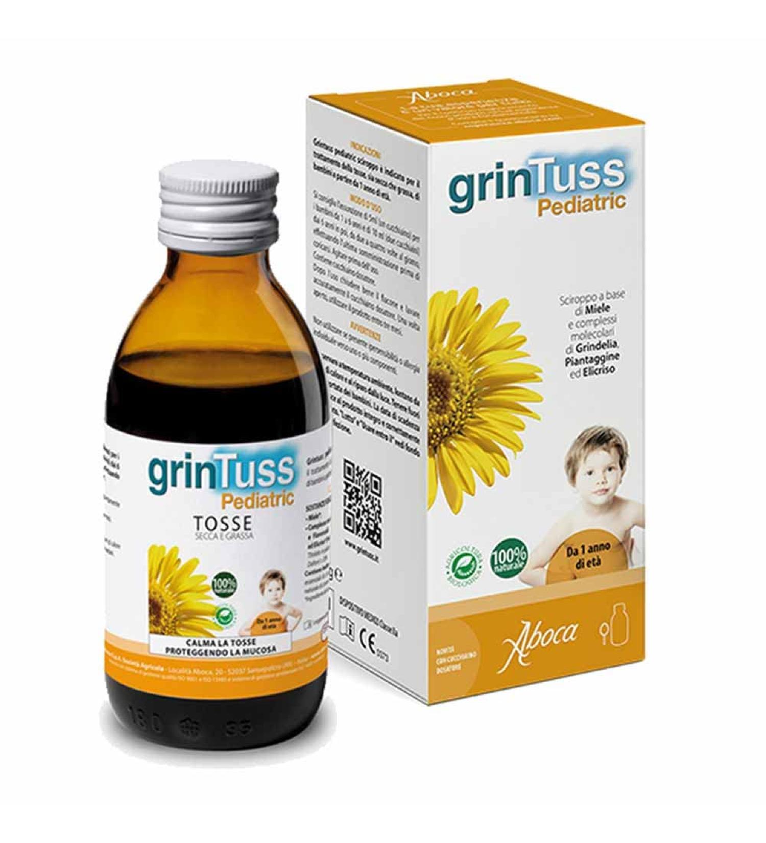 Aboca GRINTUSS Pediatric Syrup Dry and Fatty Cough Honey 180gr