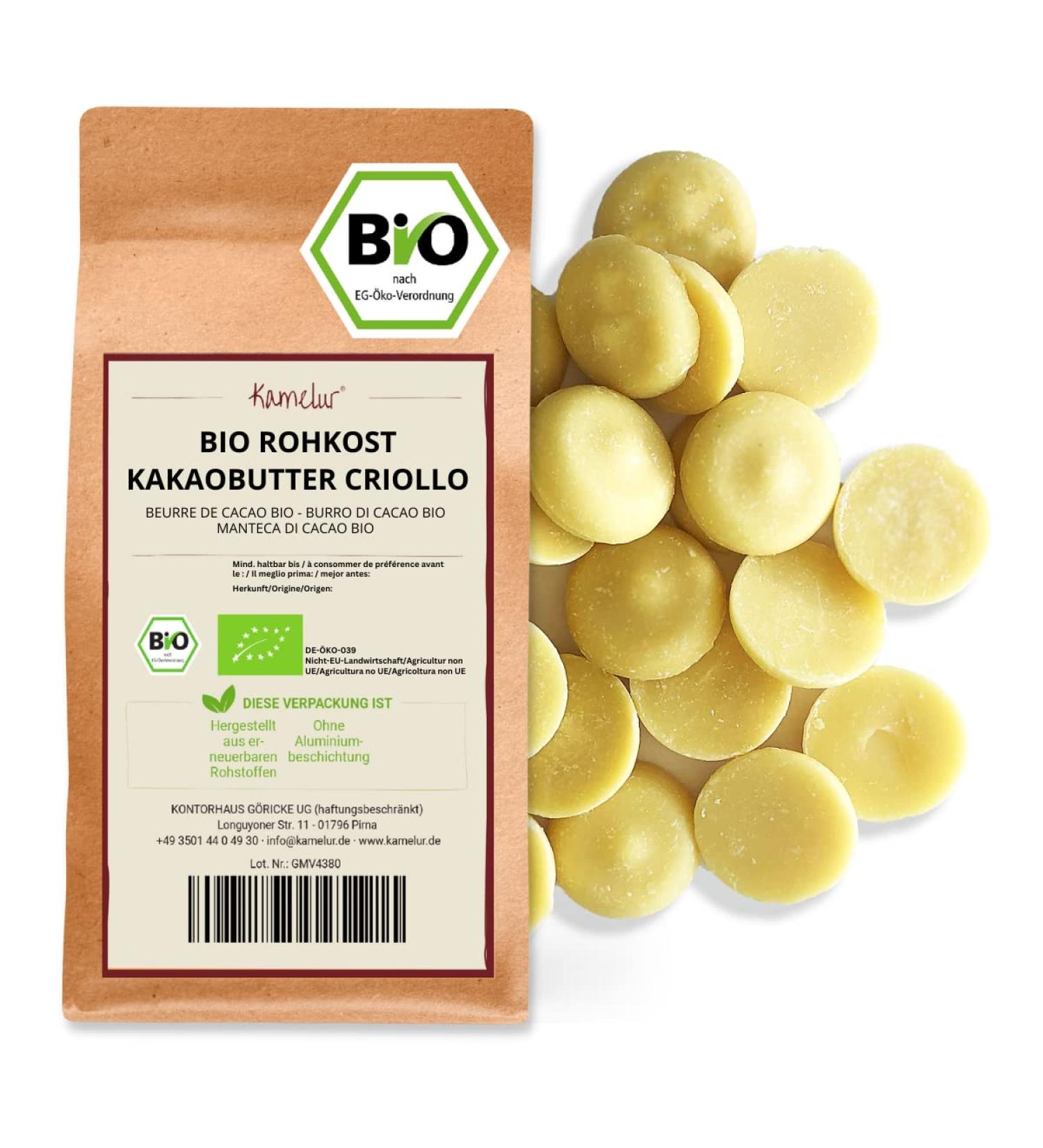 Kamelur 1kg Organic Cold Pressed Cocoa Butter - Food Quality Raw Additive-Free - Premium Criollo Cocoa for Chocolate Making - Buy Online on GoSupps.com