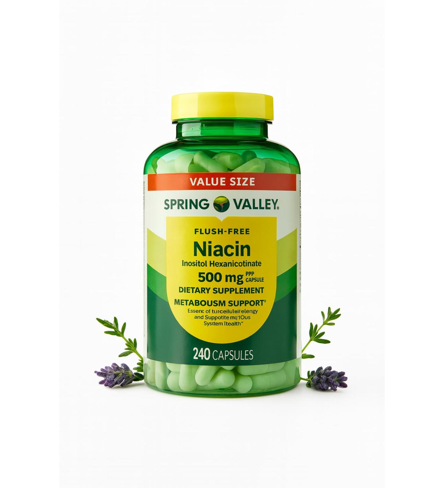 Spring Valley Vitamin B3 Niacin 500 mg Flush Free Capsules (Vitamin B3) Metabolism Support Gluten Free (240 Pills) 240 Count (Pack of 1)