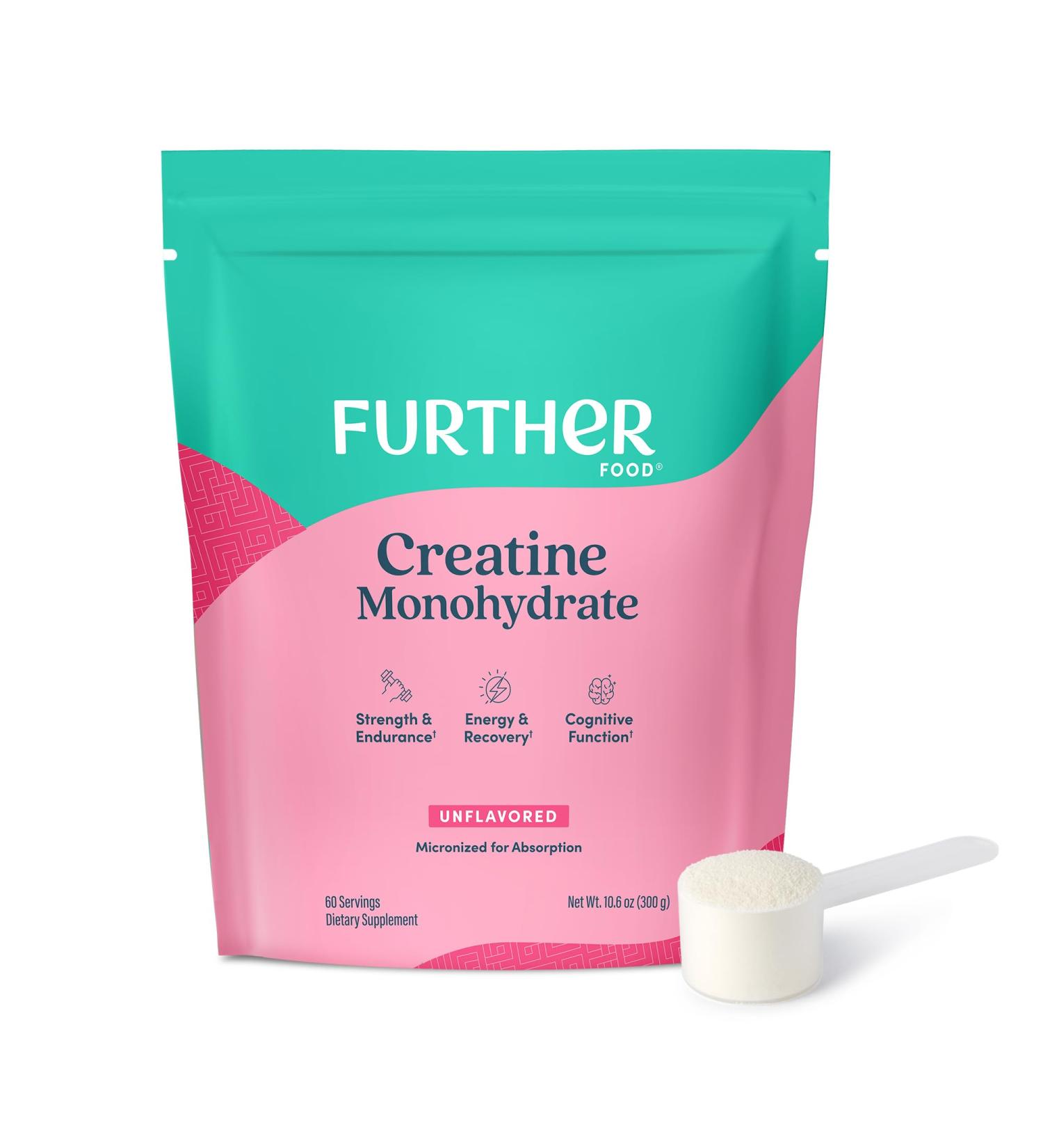 Further Food Unflavored Creatine Monohydrate Powder 100% Pure Micronized Sugar-Free Supports Strength Energy and Muscle Recovery 60 Servings 10.6 Oz - Buy Online on GoSupps.com