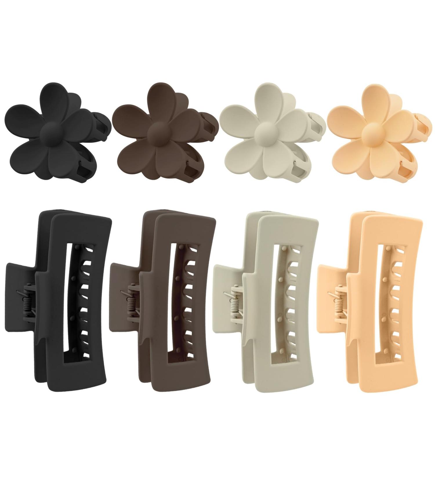 KDIMSU 8-Piece Non-Slip Hair Clip Set for Women - Square & Flower Shapes Matte Claw Clips for Thin to Medium Hair 4 Stylish Colors - Buy Online on GoSupps.com