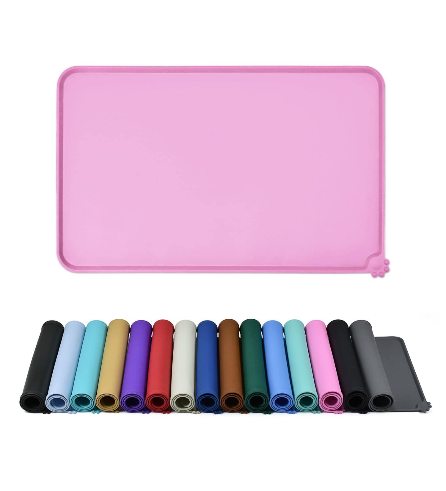 Reopet Silicone Pet Feed Mats - Waterproof Dog & Cat Mats with Elevated Edges - 53x37 cm (Pink) - Shop Now for International Shipping! - Buy Online on GoSupps.com